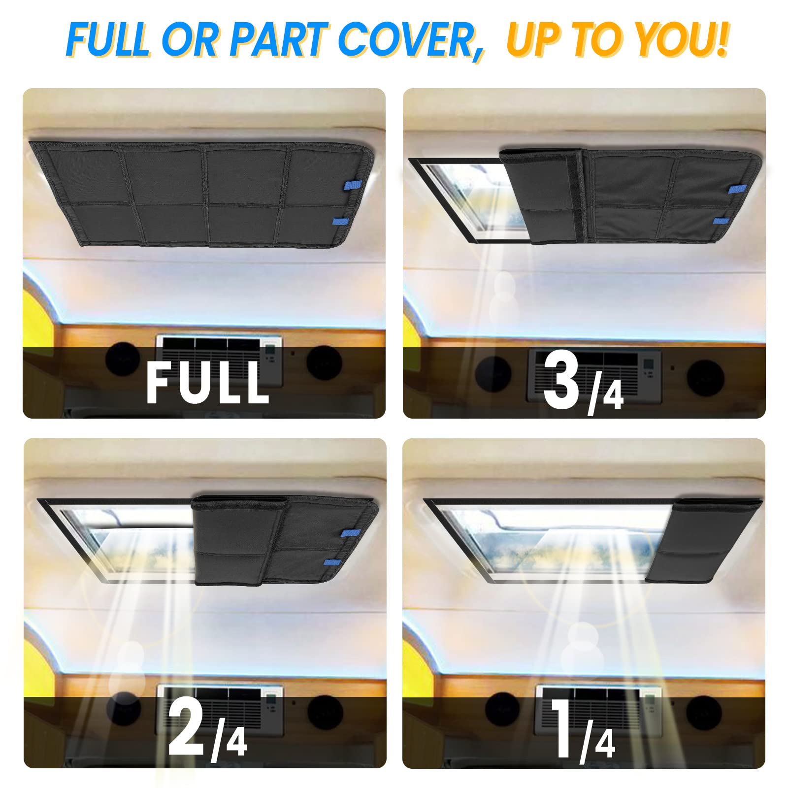 funomo RV Skylight Window Shade, 23.25"x15.25", Black, Foldable Magnet Blackout Cover, Waterproof Oxford Fabric, Model RVSC003