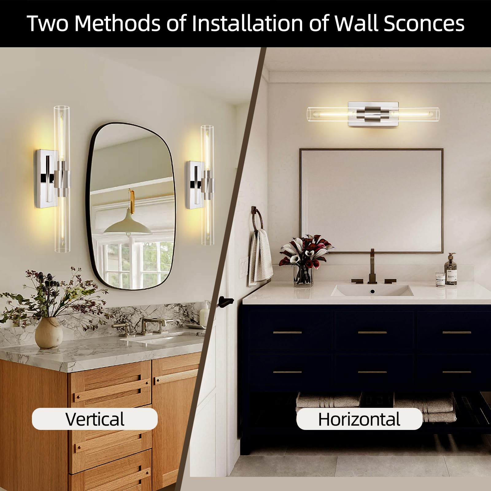 Bathroom Vanity Light Fixtures, Glass Tube Wall Sconces, Brushed Brass Base, Bathroom Wall Lights, Bedroom Bedside Wall Light, W