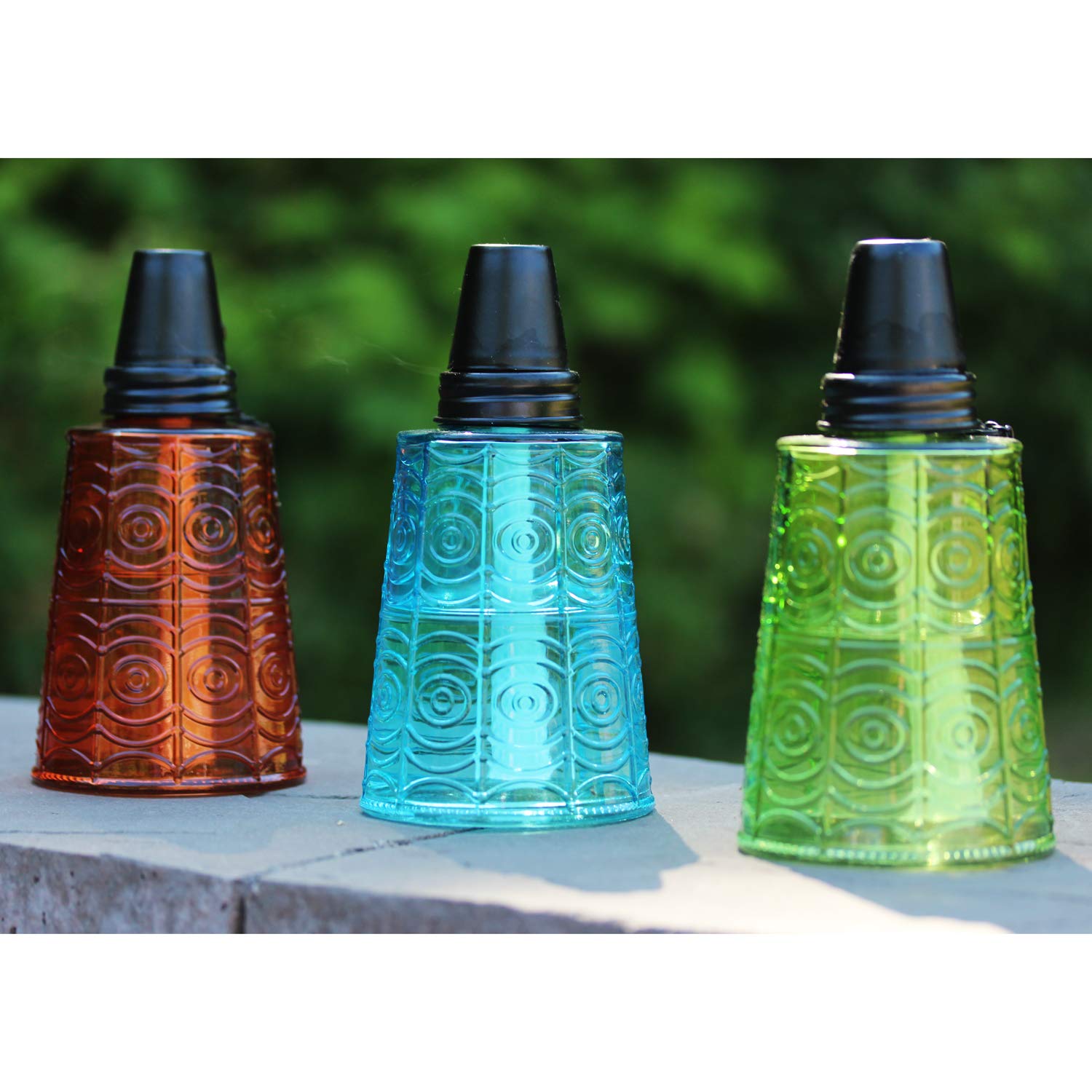 Seraphic Citronella Table Top Torches Set Of 3 - Decorative Glass Candles For Outdoor Patio, Garden