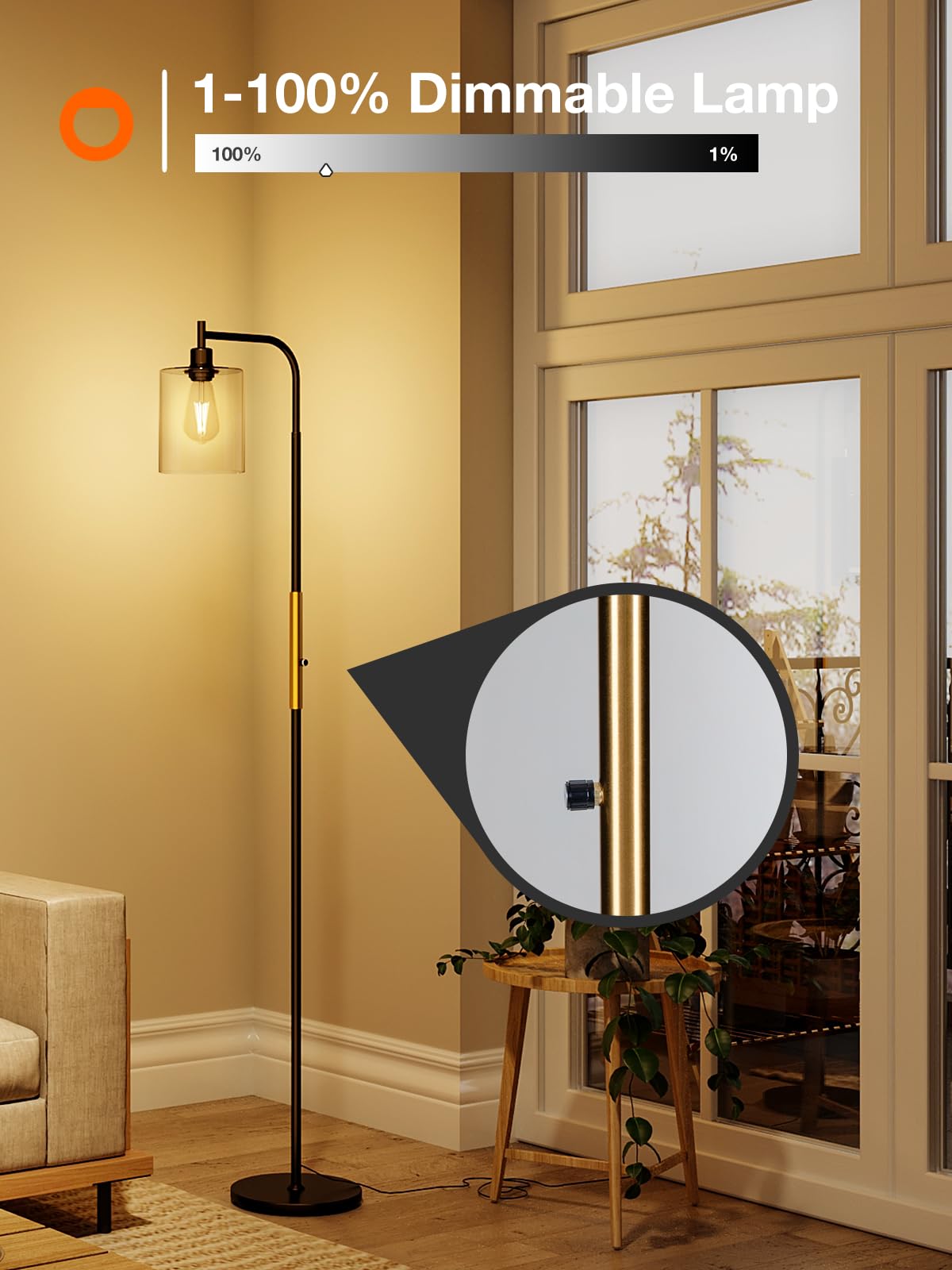 Addlon Floor Lamps For Living Room With Glass Shade, Dimmable Floor Lamp Industrial Lamp With Bright Led Bulb, Standing Lamp For