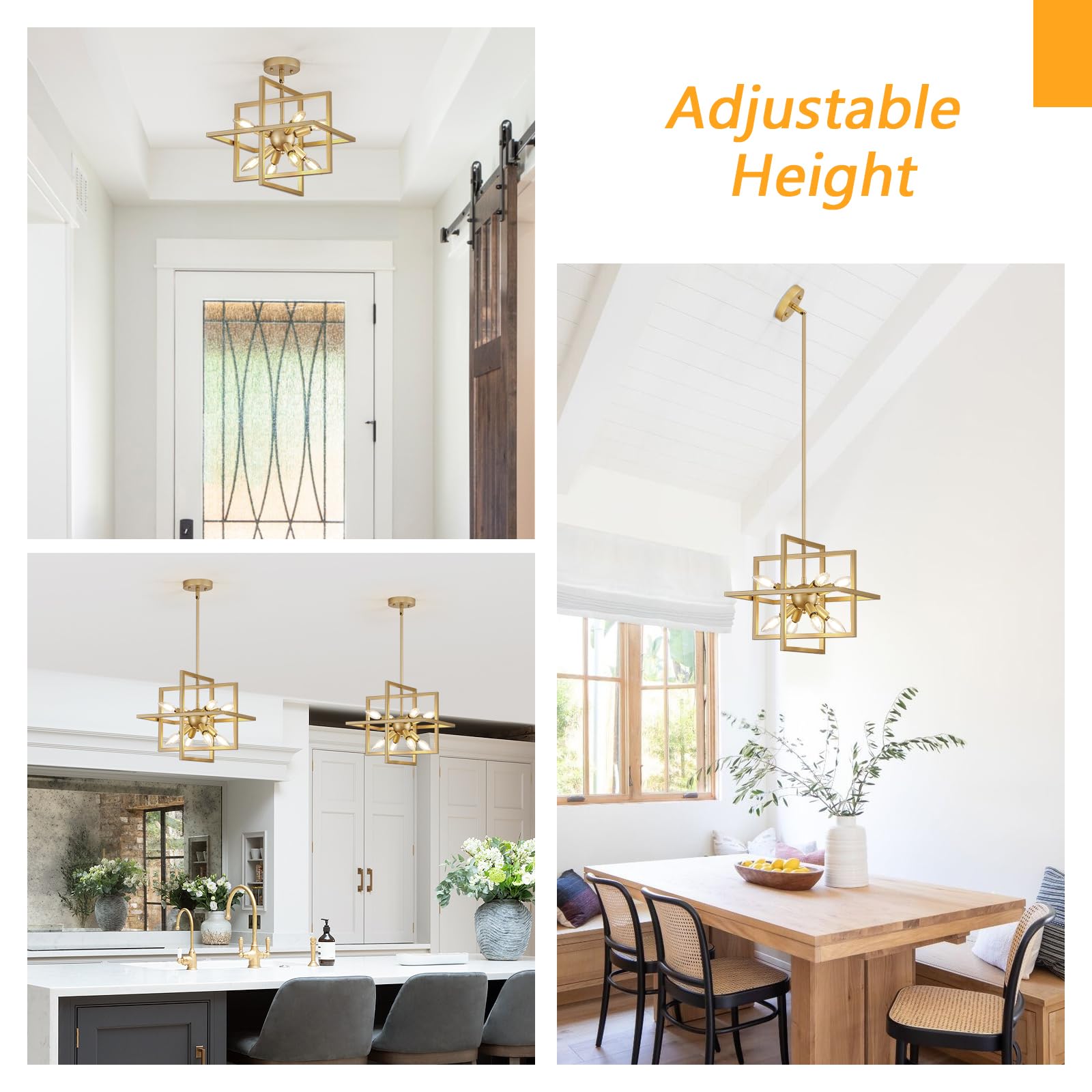 Goomavi Small Modern Lantern Chandeliers,Geometric Gold Pendant Light Fixture,8-Light Industrial Hanging Chandelier For Dining R