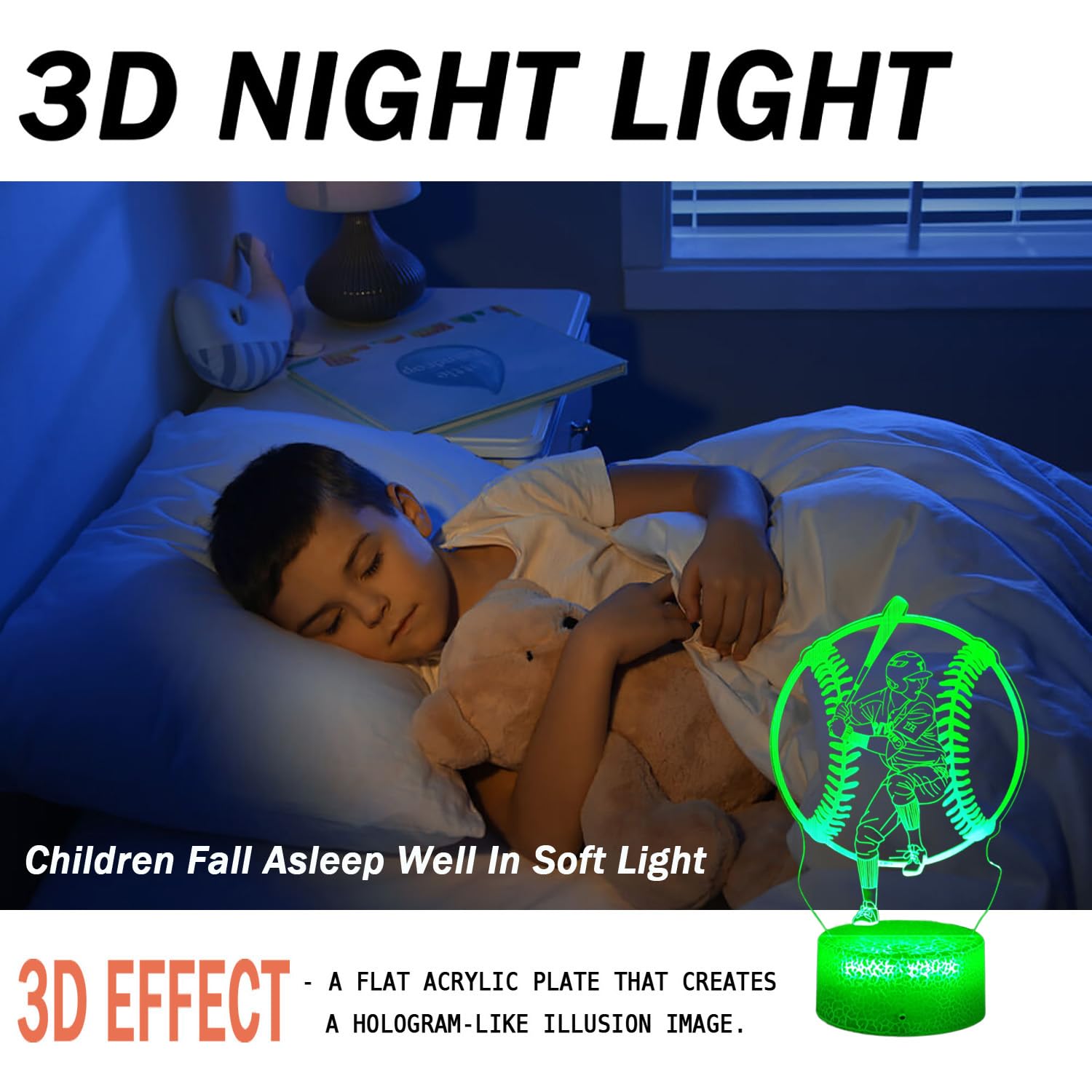 Ledergo Baseball Night Light For Boys,16 Colors Christmas Lighting Gift Rgb Touch Remote Controller Desk Lamp For Baseball Fan H