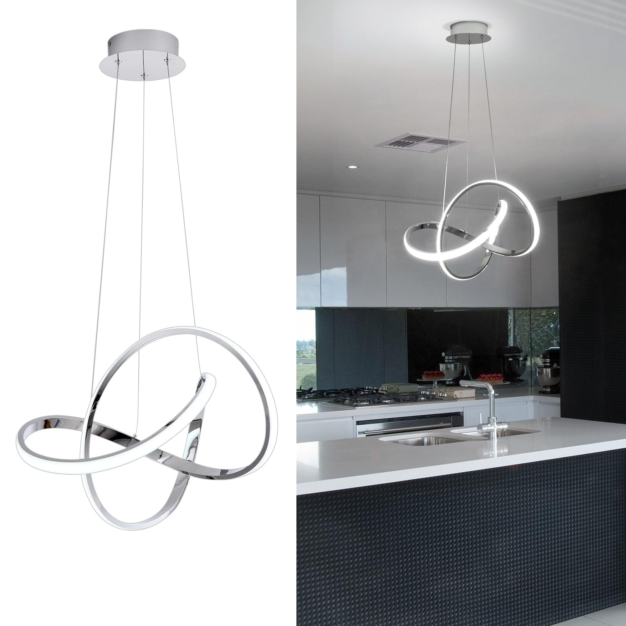 Mayna Led Pendant Light With Irregular Ring Lights,Modern Led Chandelier, Dimmable Contemporary Ceiling Light Fixture For Dining Room Bedroom Kitchen Island Cafe, 6000K White