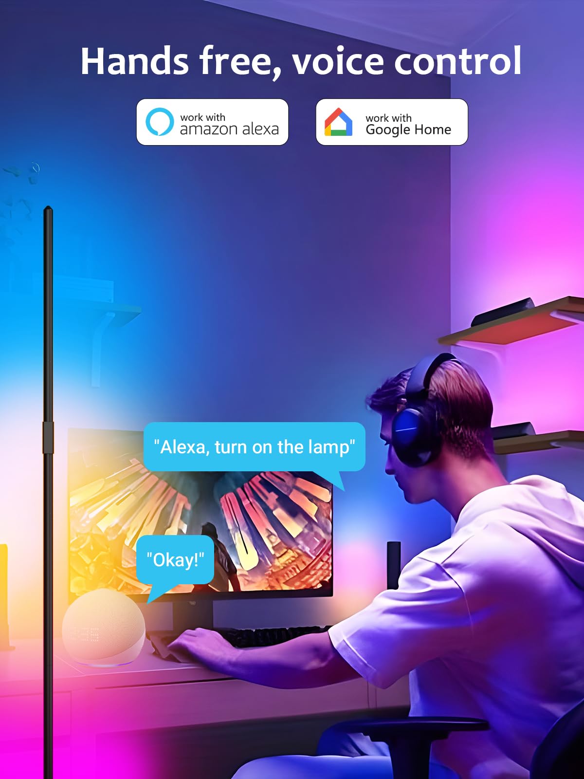 Tjoy Smart Led Floor Lamp, Rgb+Ic Corner Light Work With Alexa&Google Home,1200Lm, Modern Floor Lamp With 16 Million Colors, Mus