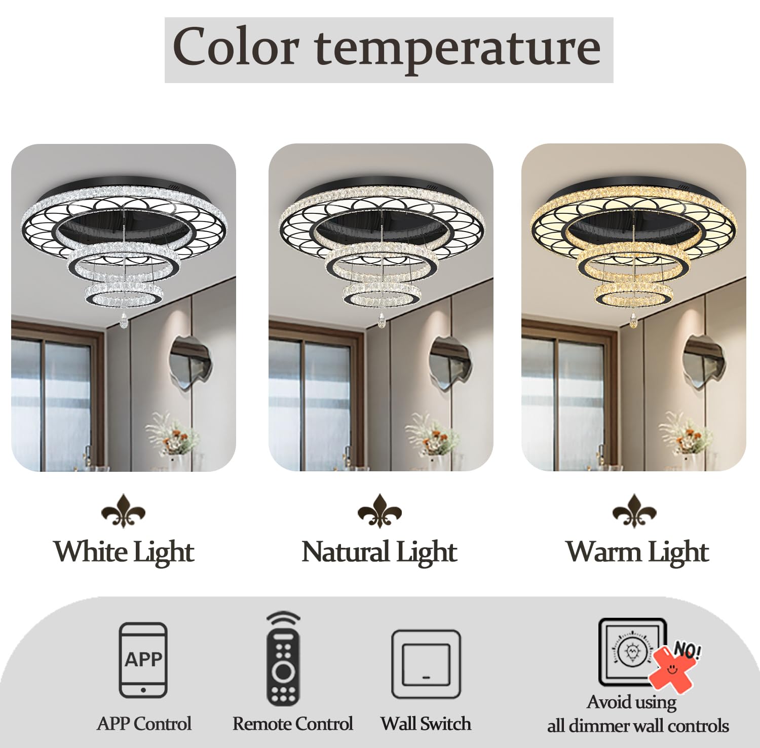 Flashing God Dia 48'' Large Chandelier Crystal Black Ceiling Light Fixtures Led Flush Mount Ceiling Light For Living Room Bedroo