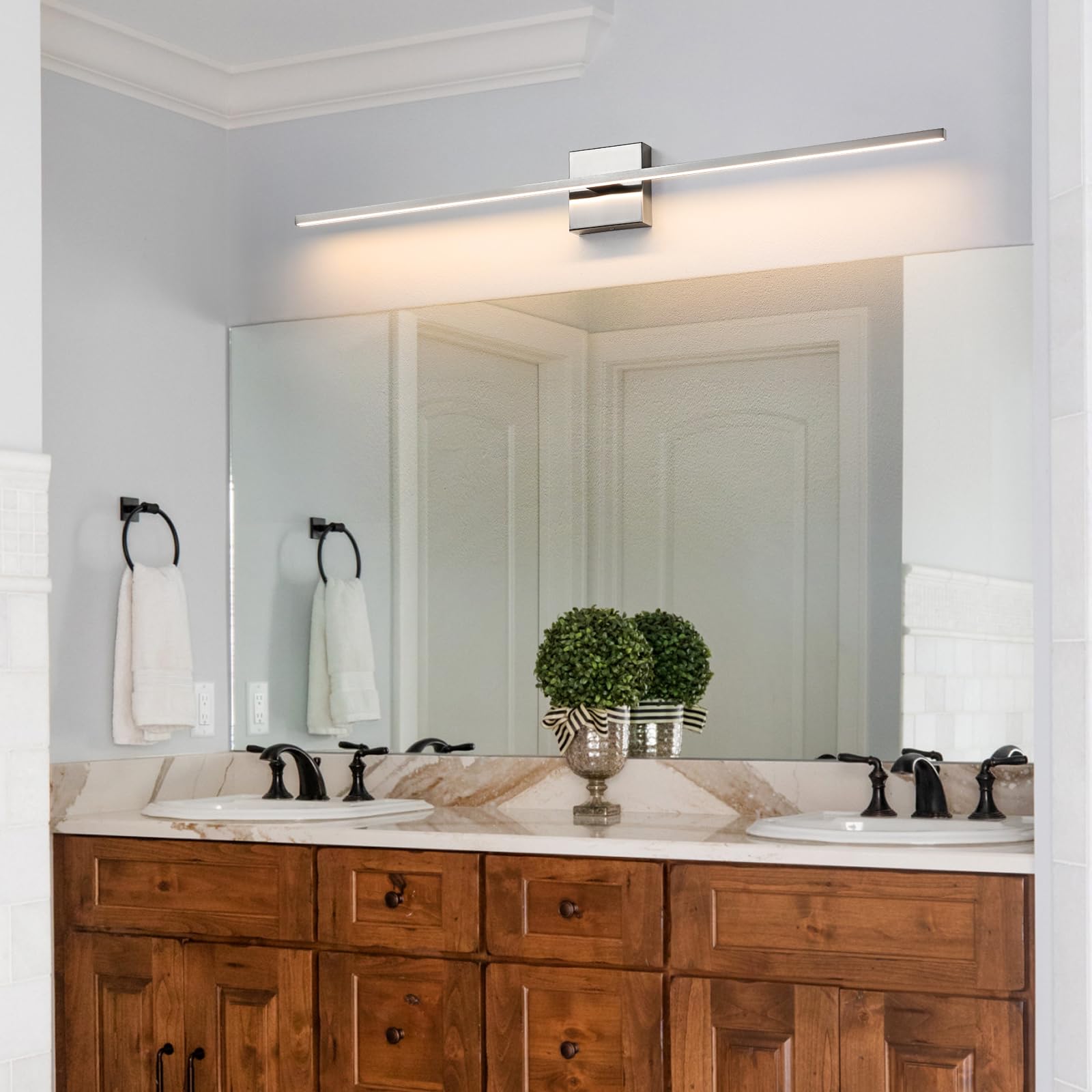 Ccycol Bathroom Lighting Fixtures Over Mirror - 39 Inch Brushed Nickel Vanity Lights For Bathroom 28W Dimming Led Vanity Light B