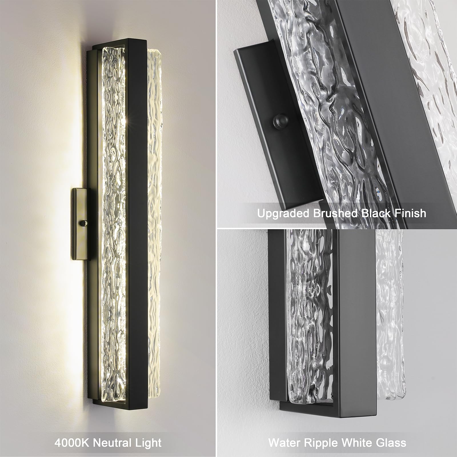 Faziyo Modern Crystal Wall Sconce, 24 Inch, Black, Hardwired, Dimmable, Metal, Model 9205