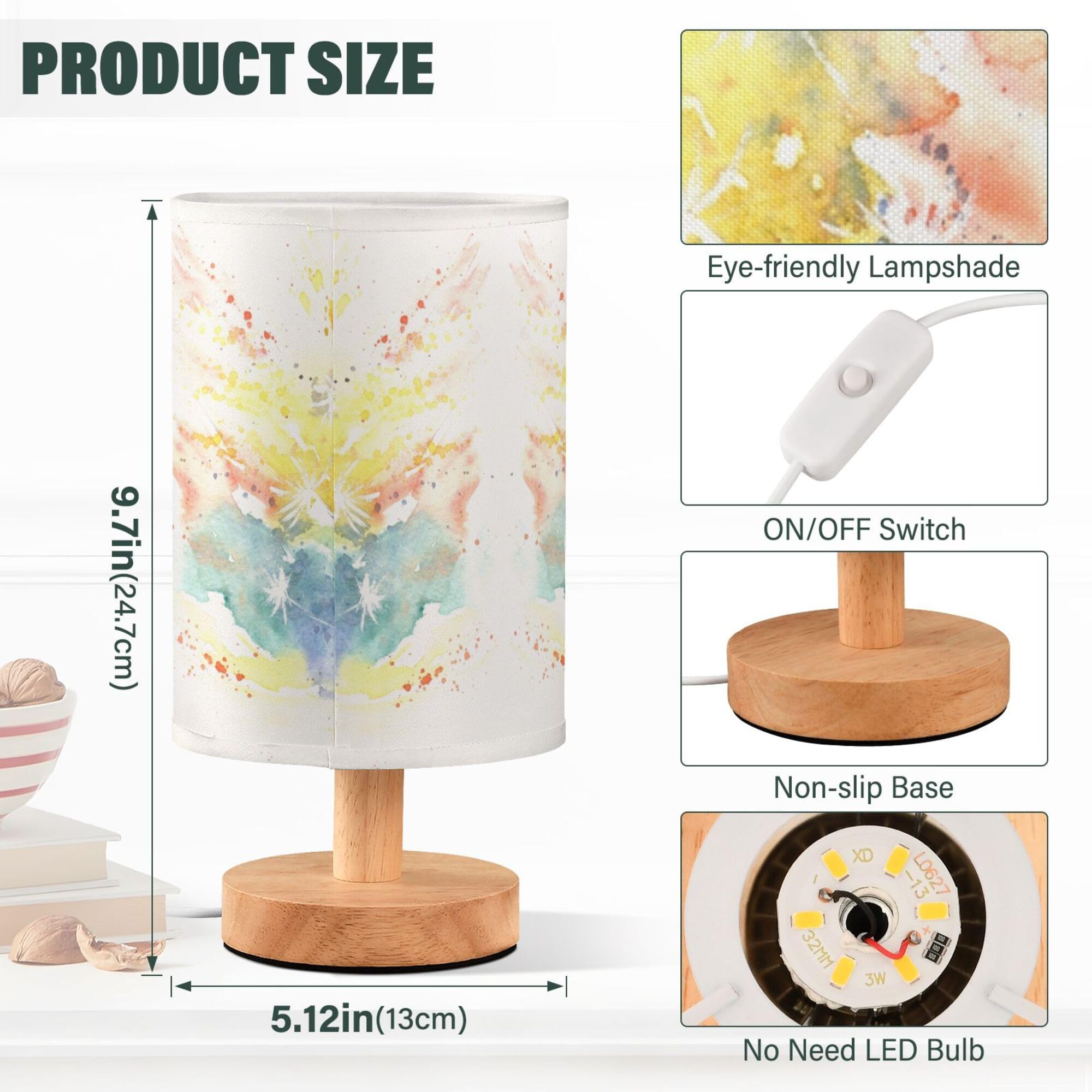 Yyzzh Table Lamp Paint Butterfly Dandelion Nightstand Lamp With Wood Base Fabric Lamp Shade Bedside Desk Lamp For Living Room Be