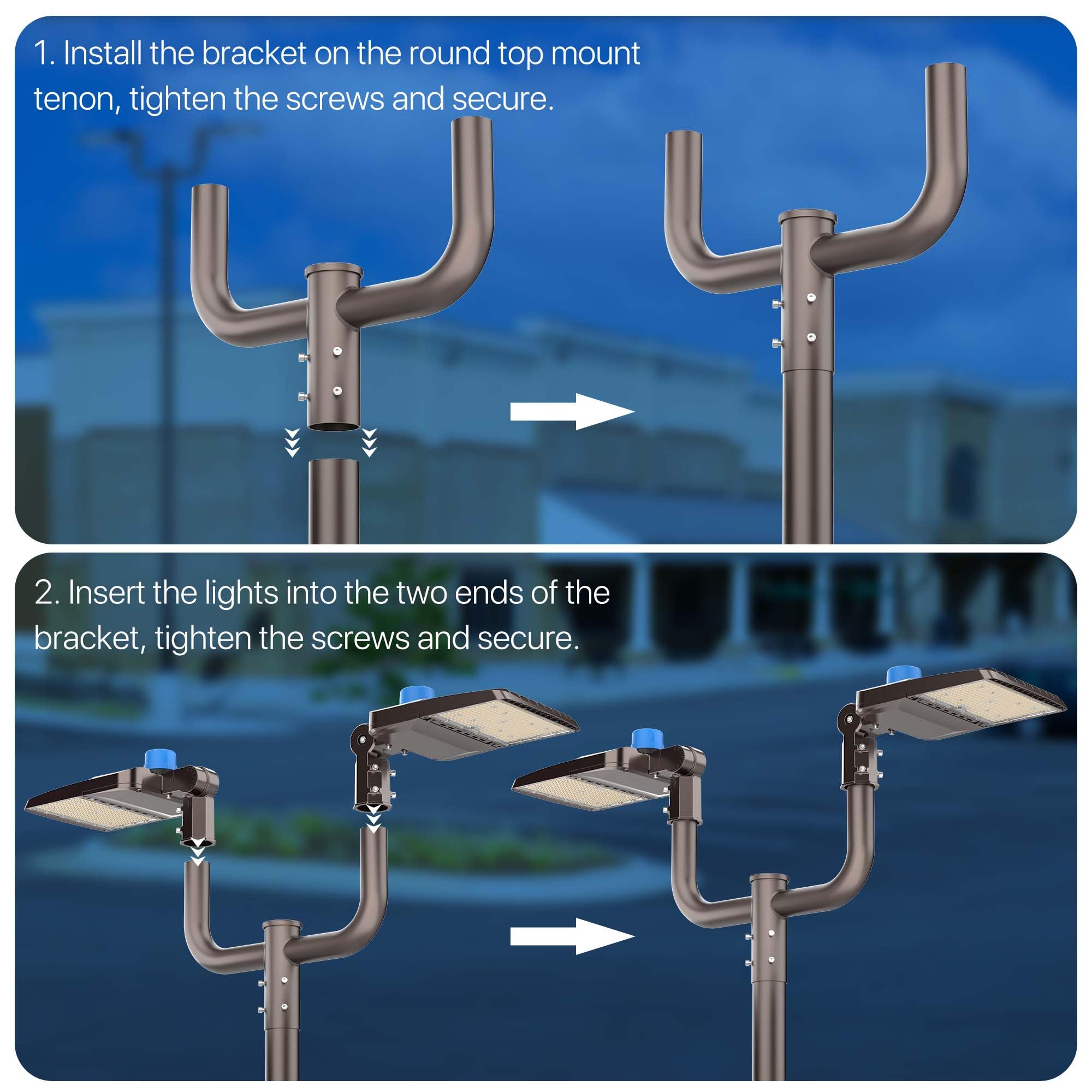 HYPERLITE Double Bullhorn Bracket for Parking Lot Light, 2 3/8" Mount, Bronze, Model HP-LA-AA01