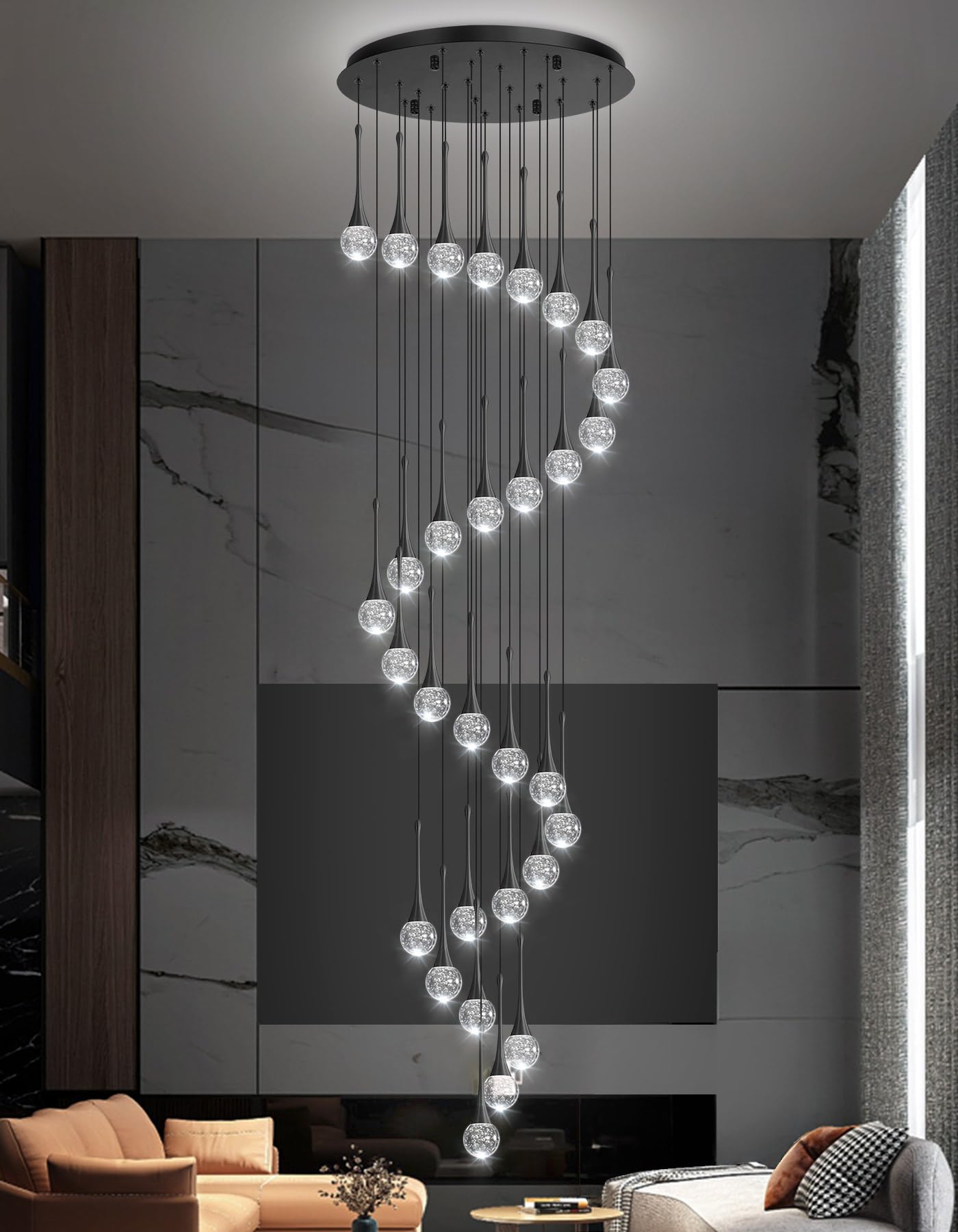 30 Light Modern Glam Crystal Chandelier For High Ceiling Led Dimmable Ceiling Pendant Light Staircase Foyer Enterway Living Room Chandelier Lighting Antique Black