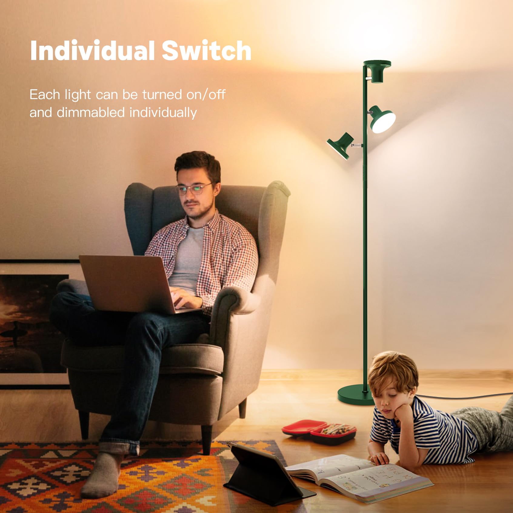 SIBRILLE 36W LED Tree Floor Lamp, Dimmable with Remote & Touch Control, Green, Model FLH-036-F1, 4 Color Temperatures, Ideal for Living Room