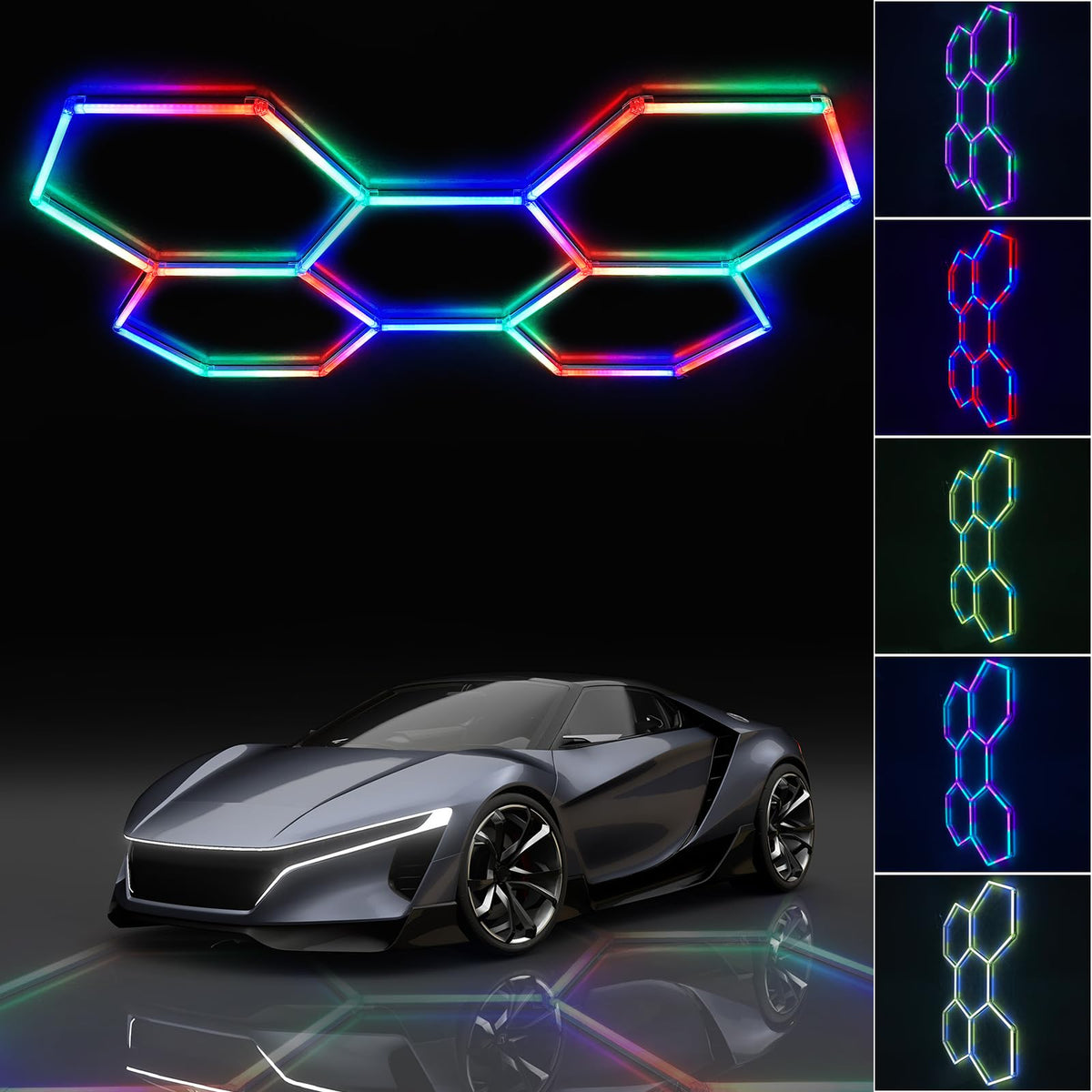 ALLYES Hexagon led Lights - Garage Hexagon Light with 358 Color Modes, Dimmable and Speed Adjustable RGB Hexagon Wall Lights, DI