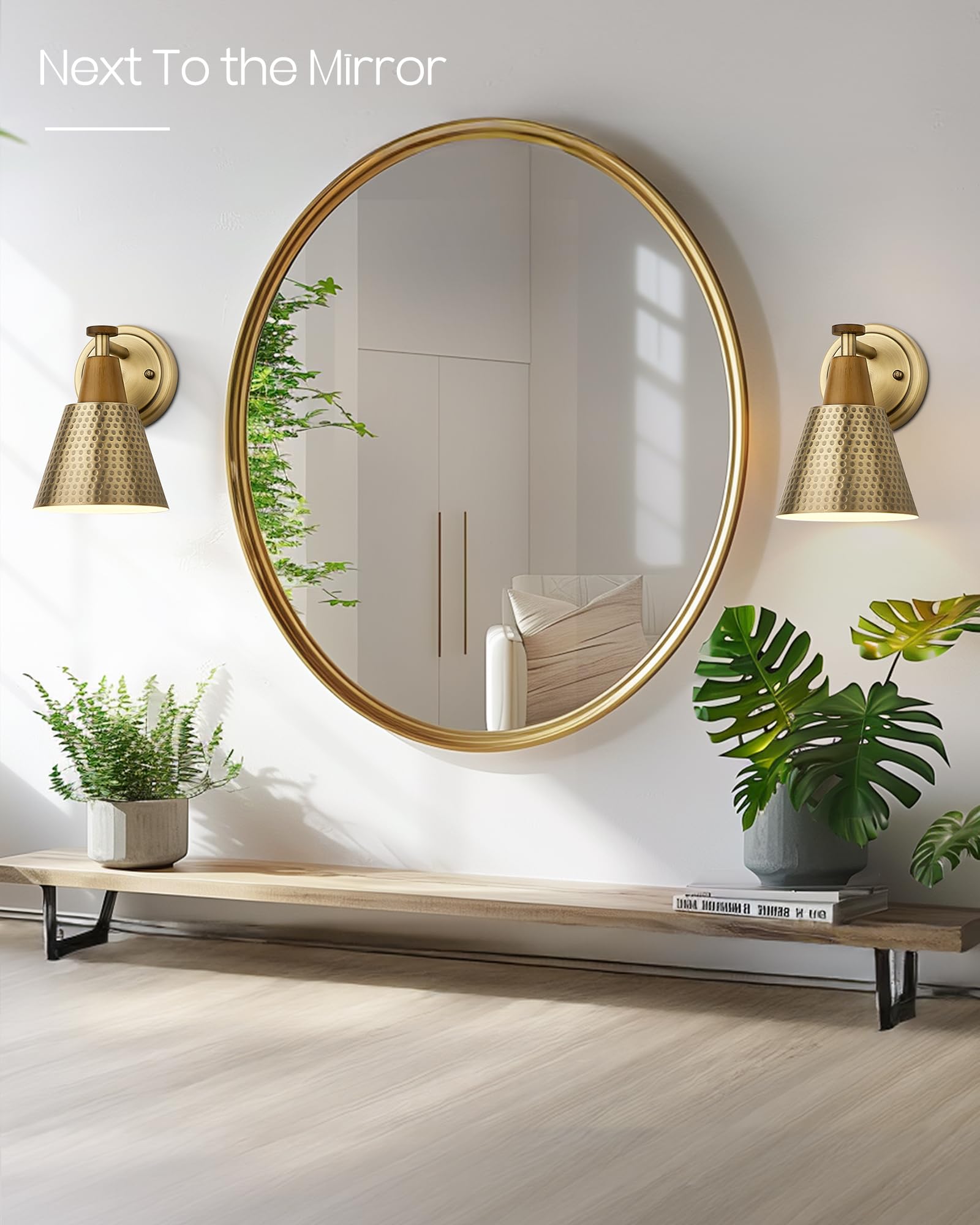 Femila Bathroom Light Fixtures 2 Pack, Antique Brass Vanity Light With Hammered Metal Shade, 2-Lights Bath Wall Mounted Lights W