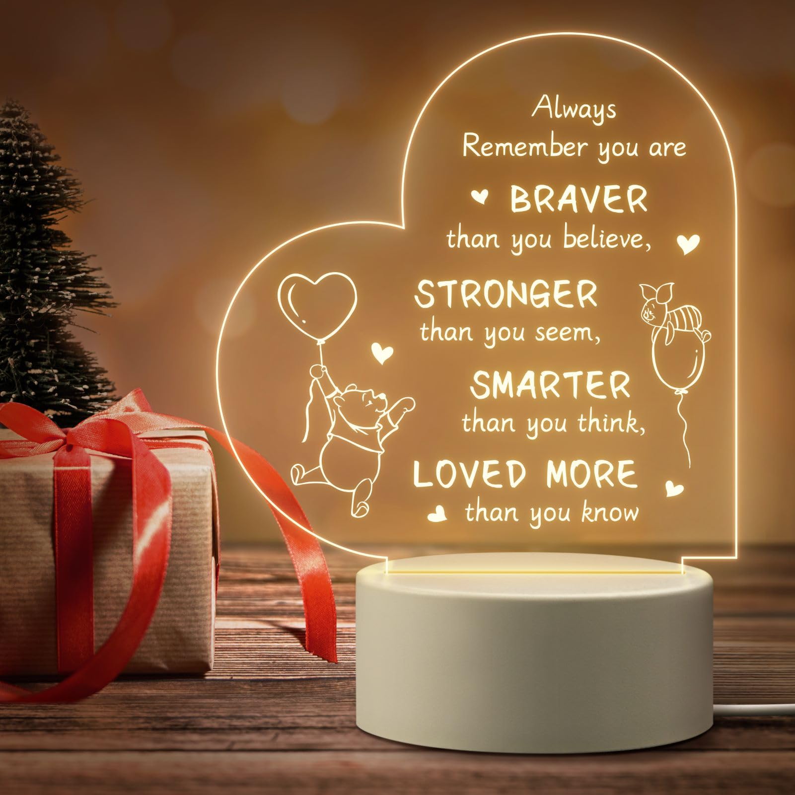 Cute Bear Gifts For Women Friends Kids - Inspirational Bear Night Lamp - Perfect Gifts For Birthday Christmas Valentines Anniversary Baby Shower, Show Strength And Love