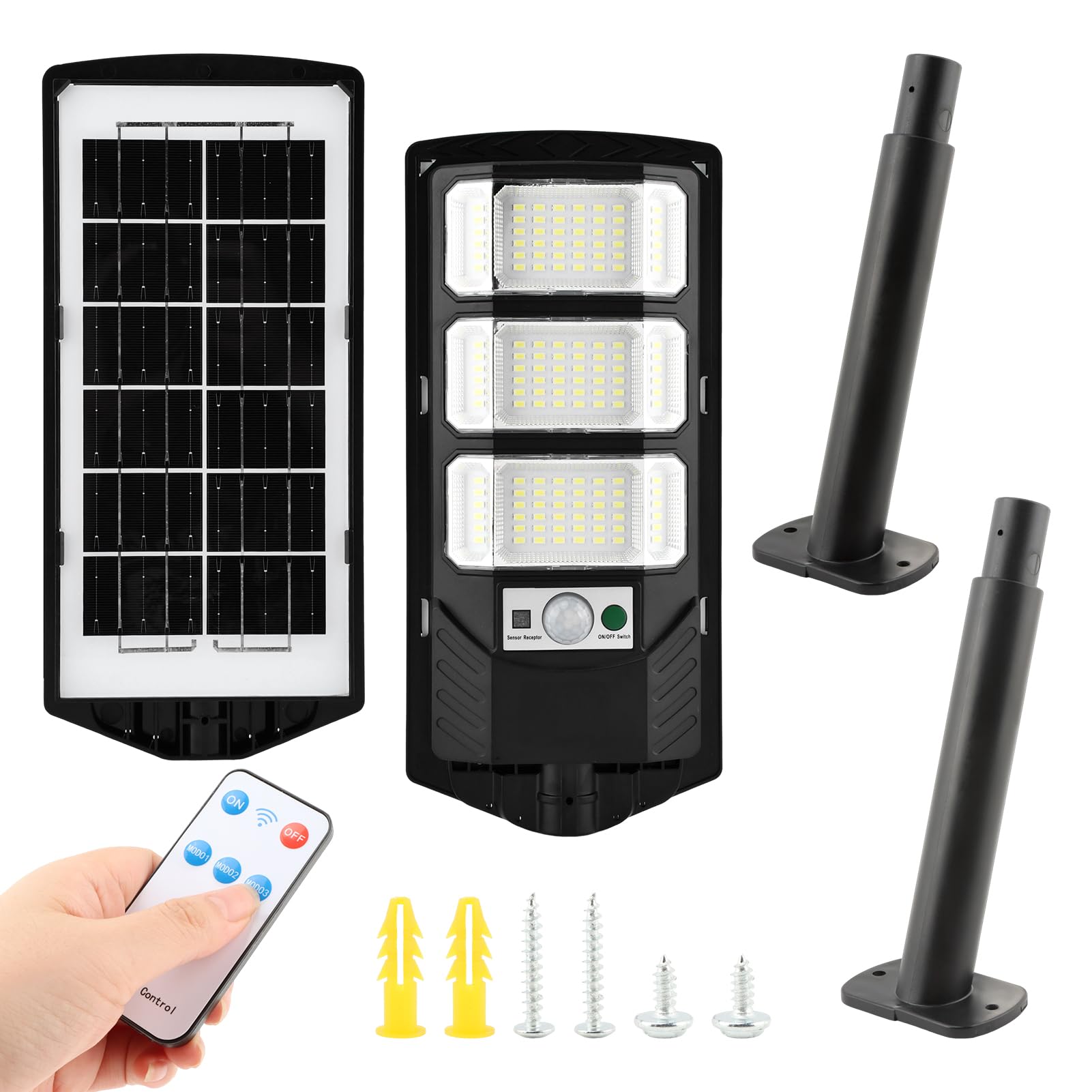 XIHUADOU 2 Pack Solar Street Lights Outdoor - 6500K Waterproof, Motion Sensor & Dusk to Dawn, Commercial Lighting for Yard/Path