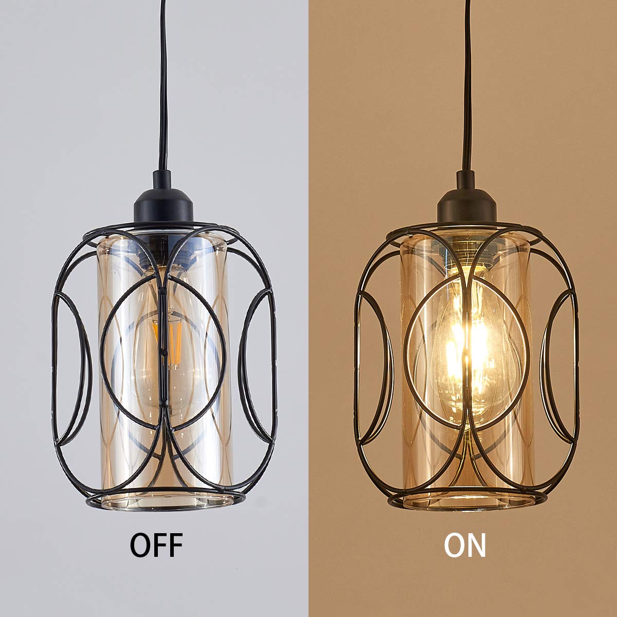 Ylong-Zs Hanging Lights With Plug In Cord, Vintage Black Pendant Lighting Plug In,Dimmable Glass Swag Hanging Lmap For Kitchen I