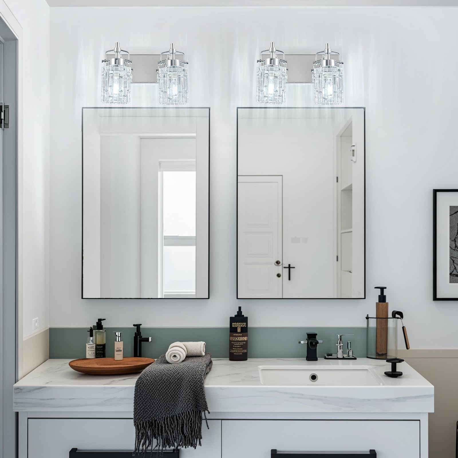 BNHHLZ 2-Light Bathroom Vanity Light Chrome Metal Fixture with Crystal Glass Shade Model 4132
