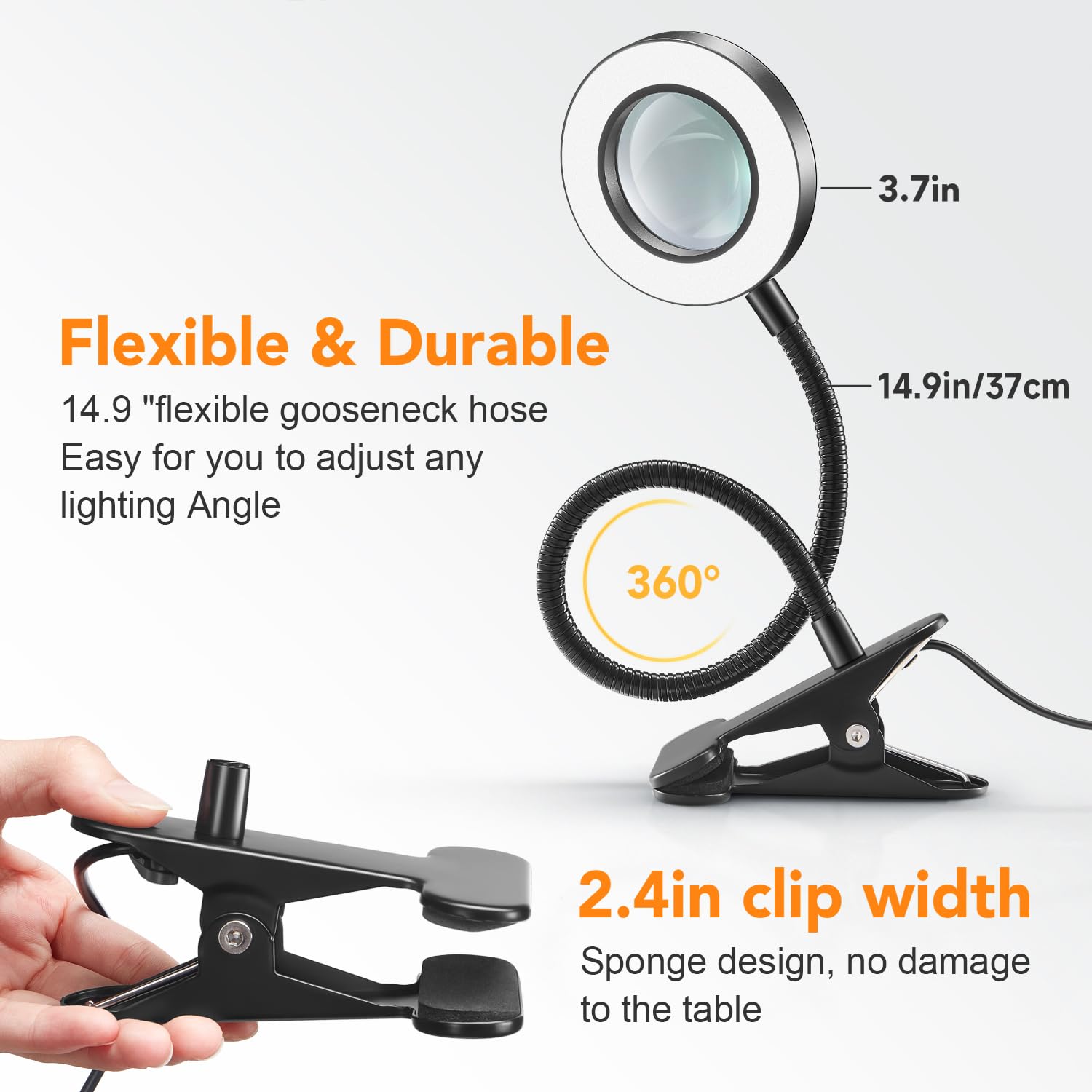 Mubarek Magnifying Glass with Light 5X, 48 LED Desk Lamp, 3 Dimmable Modes, Black