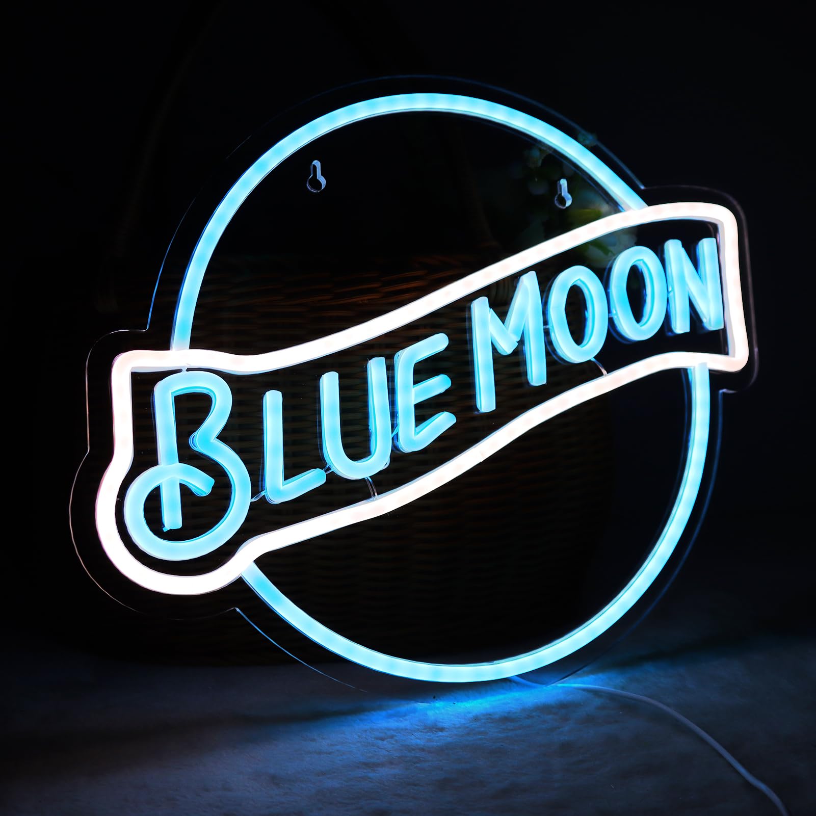 JFLLamp Neon Sign - Blue Moon Wall Decor, 14x12.2 inches, Glass, Azure & White, Perfect for Bedroom, Man Cave, Pub, Restaurant, Gift