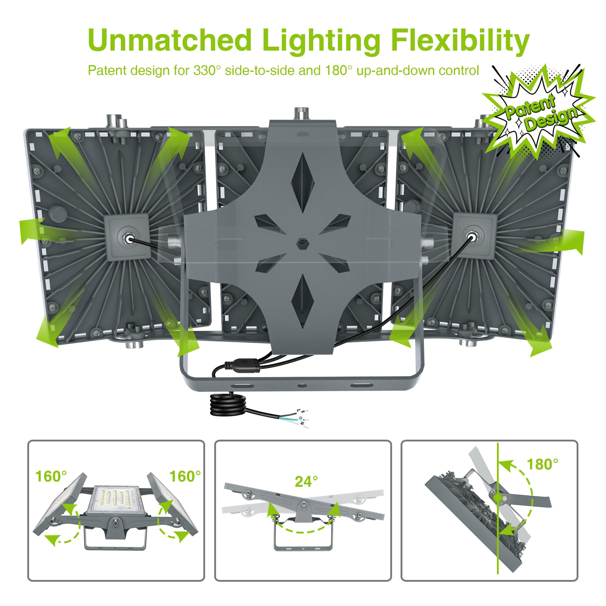 Stasun 2 Pack Led Flood Lights Outdoor, 300W 30000Lm 6000K Daylight White Ip66 Waterproof, Commercial Parking Lot Lights, 3 Head