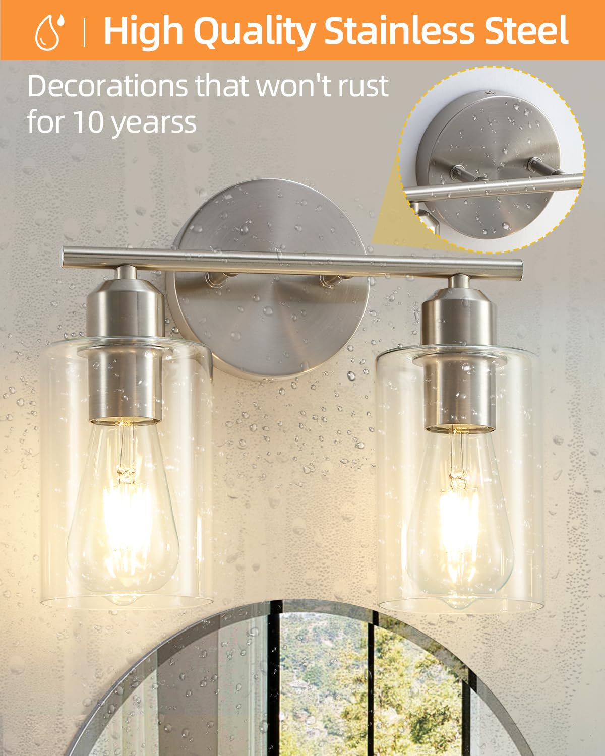 Seable 2-Light Brushed Nickel Bathroom Vanity Lights, Modern Wall Sconce With Clear Glass Shade