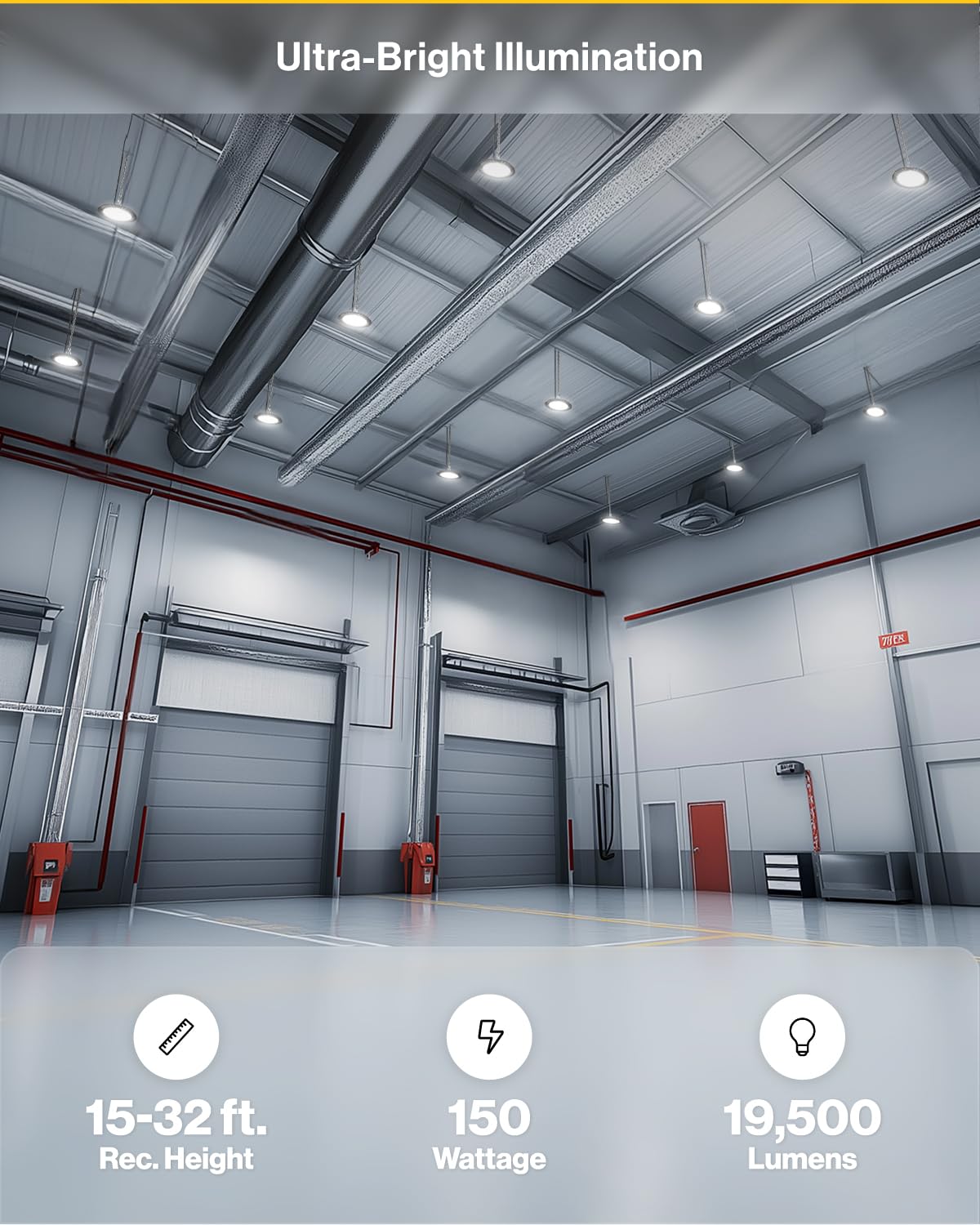 Sunco 10 Pack Ufo Led High Bay Light, Plug & Play Lighting For Warehouse, 5000K Daylight, 150W, Power Cord Included, 19500 Lm, 1