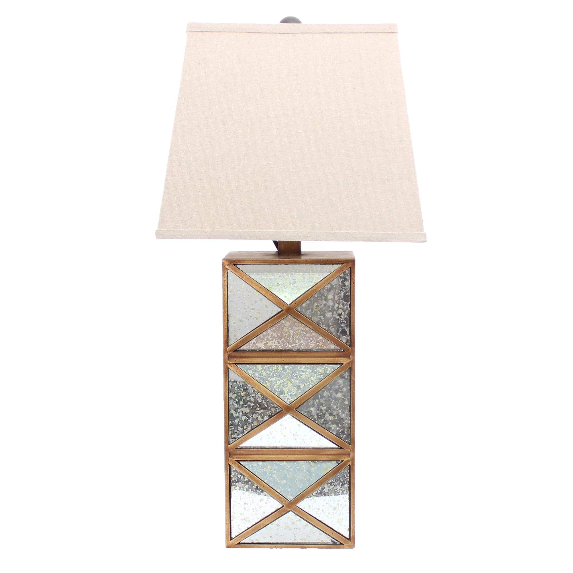 Benzara Metal Table Lamp, X Shape Design, Mirror Front, Multicolor, Model BM217246