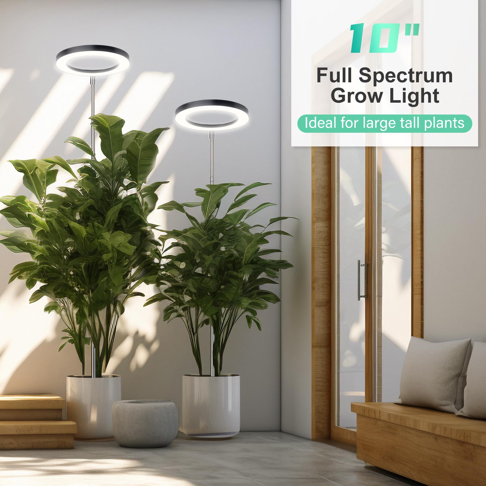 Lordem 10&quot; Full Spectrum Plant Light, 160 Leds Large Grow Light For Indoor Tall Plants, Growing Lamp With 4/8/12H Auto Timer, 10 Dimmable Levels, 3 Spectrum Modes, 61&quot; Height Adjustable, Pack Of 2