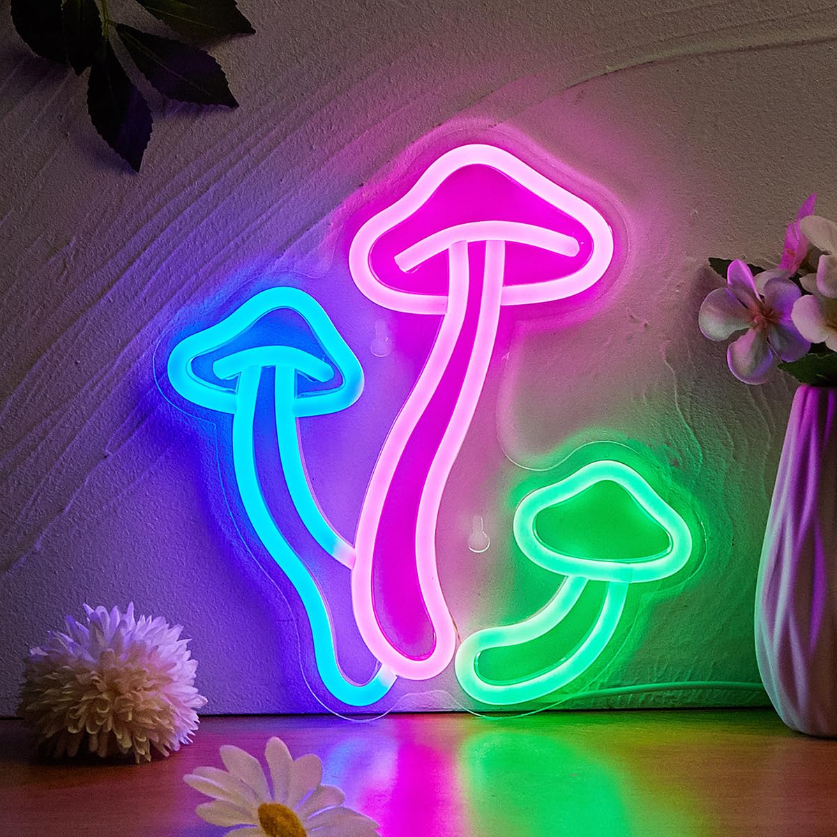 Chi-buy LED Neon Mushroom Sign, USB Powered Night Light, Acrylic 3D Wall Art, Pink Green, Model 10ab9657-54f9-494c-b796-bf45f