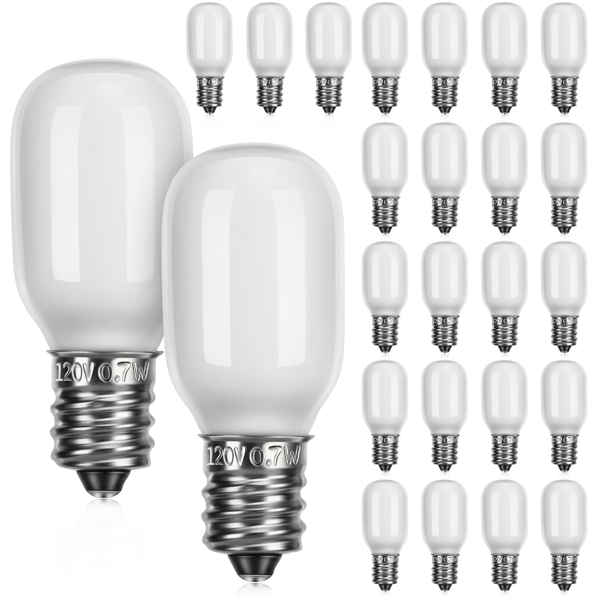 Meonum Christmas Village Replacement Light Bulbs  E12 Candelabra Base T20 Led Bulbs  0.7W 120V Replacement Light Accessories For Villages Houses  Christmas Tree  Halloween Pumpkin(25 Pieces)