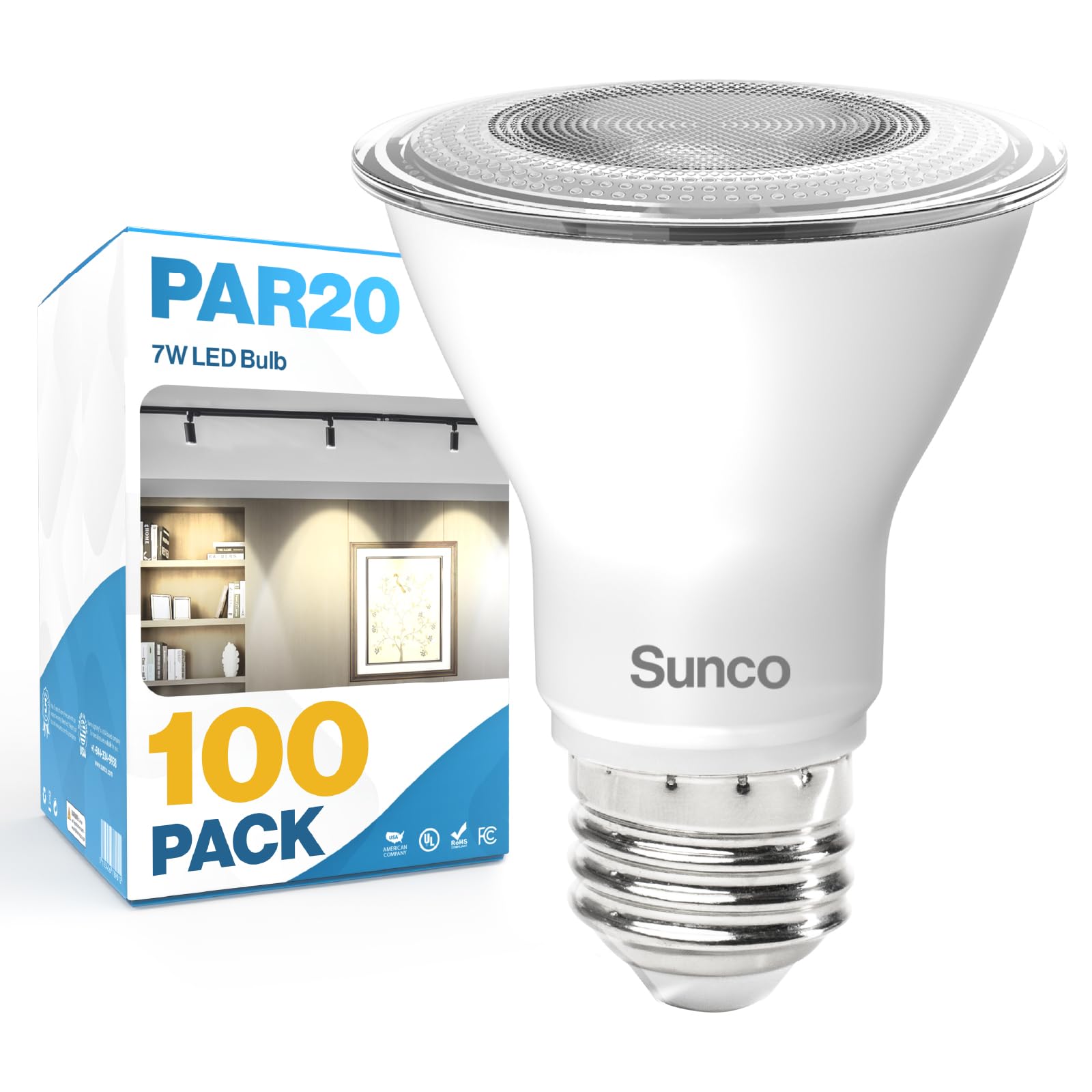 Sunco 100 Pack PAR20 LED Bulbs, Flood Light Bulb Outdoor, 500 LM, 7W (50W Equivalent), 2700K Soft White, E26 Medium Base, Dimmab