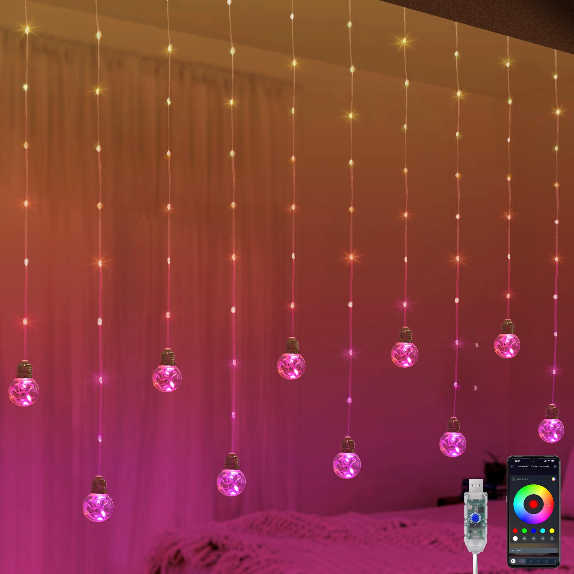 YOLIGHT Color Changing LED Fairy Lights, 9.8 x 3.3 FT, Remote App Control, Music Sync, Copper, Model YL-CLD-200