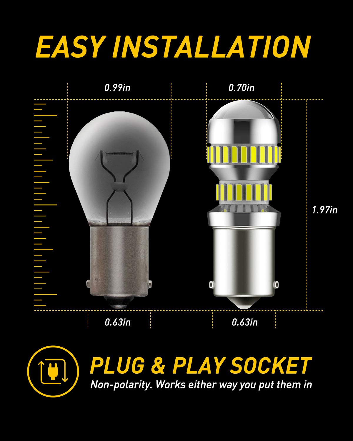 Auxito 1156 Led Bulb White 400% Super Bright 7506 Ba15S P21W Led Light Replacement Light Kit With Projector For Backup Reverse Parking Tail Brake Drl Turn Signal Light, Pack Of 2