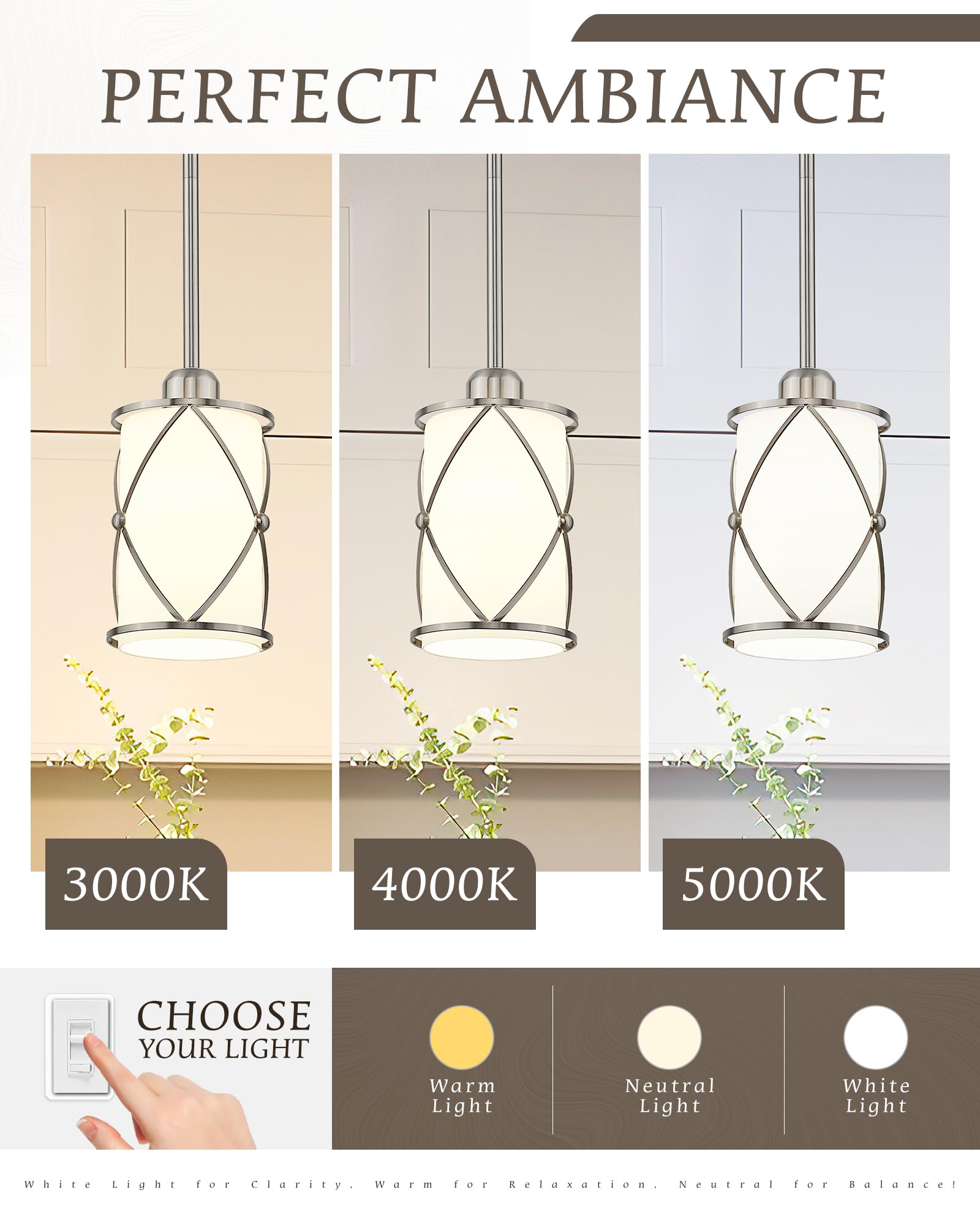 Osimir Pendant Lights 3 Pack, Modern Mini Hanging Light, Milk Glass, Brushed Nickel, 1-Light, Model CH9176BNW-3PK