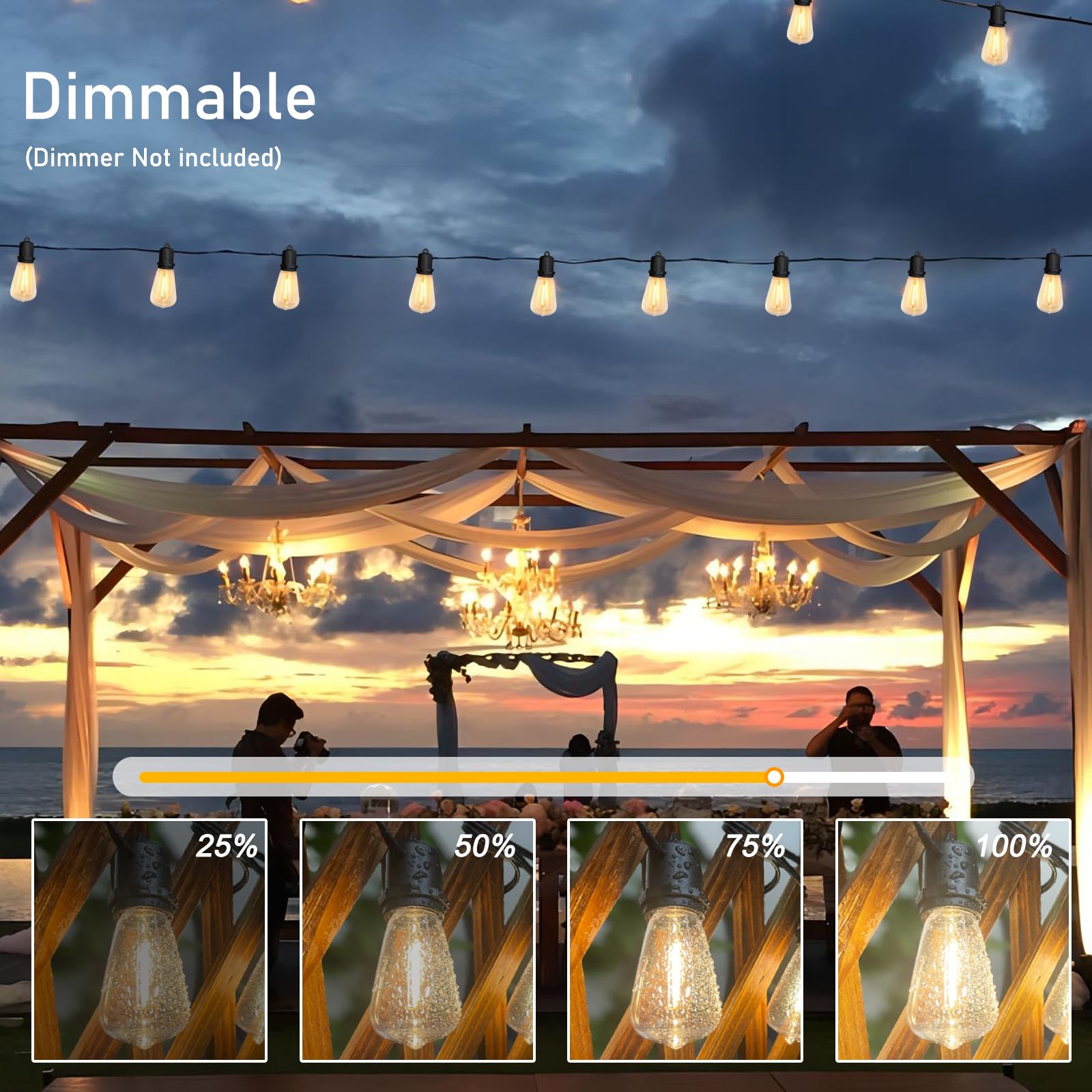 Konictom 25Ft Led Outdoor String Lights, 13 Warm White Shatterproof Bulbs For Patio & Garden Decor