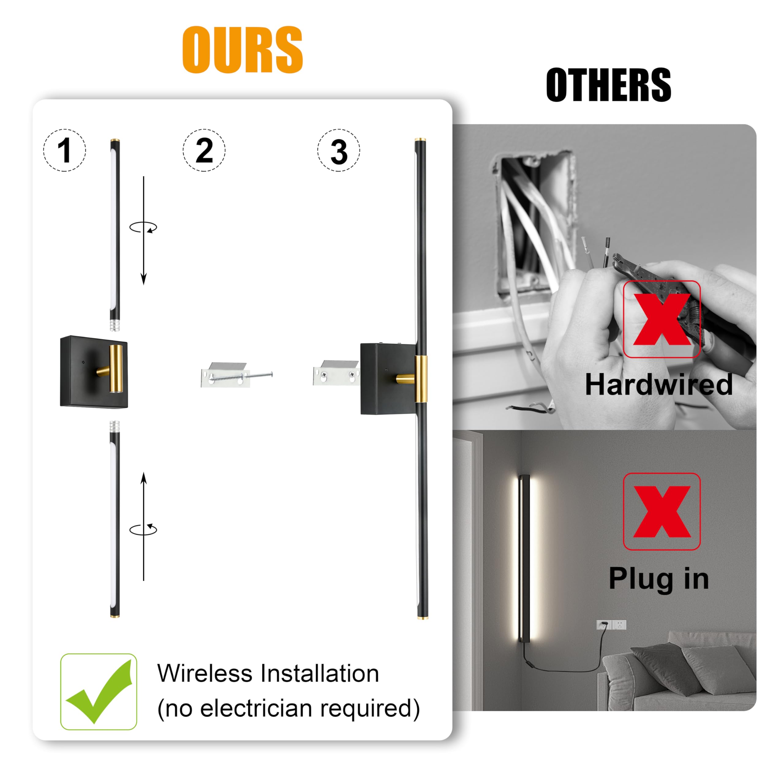 Morauroral Battery Operated Wall Sconce Single, Black Gold Rechargeable Wall Sconce With Remote, Dimmable Sconce Wall Light, 30