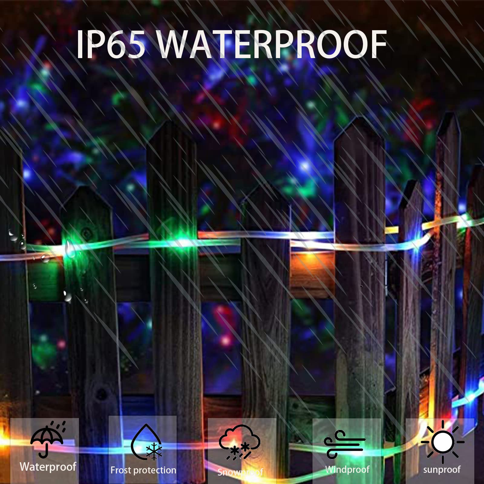 Yeguo 66Ft 200 Led Solar Multicolor Trampoline Lights, 8 Modes Outdoor Fairy Rope Lights