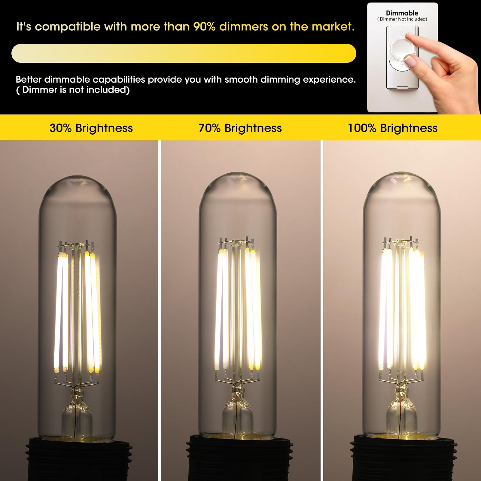 Gozelux Tubular Light Bulbs, T10 Led Edison Bulbs Cool White 4000K, E26 Base, 6 Watt Dimmable Vintage Led Bulbs For Desk Lamp, C