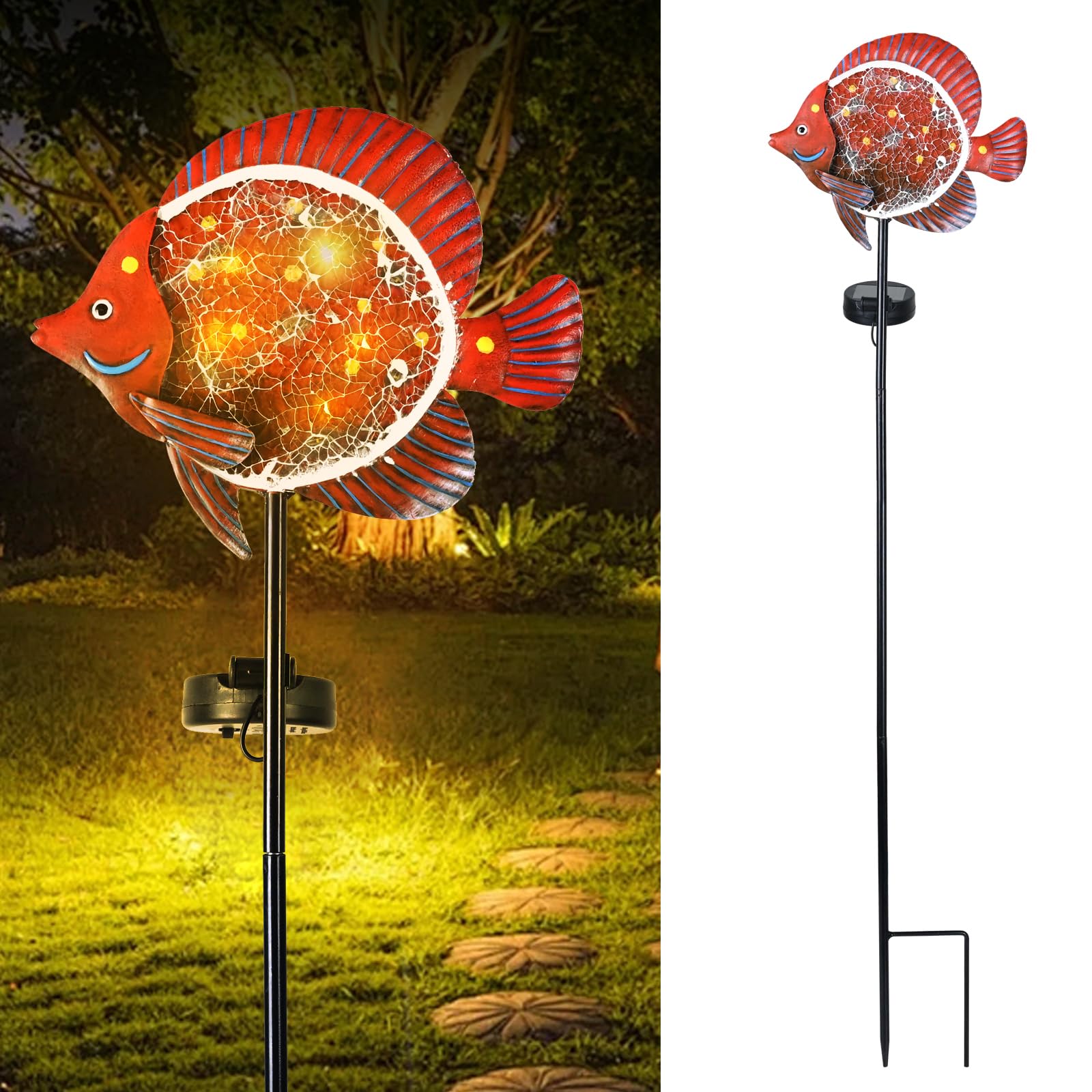 Yiosax-Solar Outdoor Lights Decorative-Yard Outdoor Decorative - Garden Stakes Clownfish Decorative Waterproof 7 Led Light Decor Ocean Beach Theme For Garden Lawn Path Yard Decoration Gift Idea