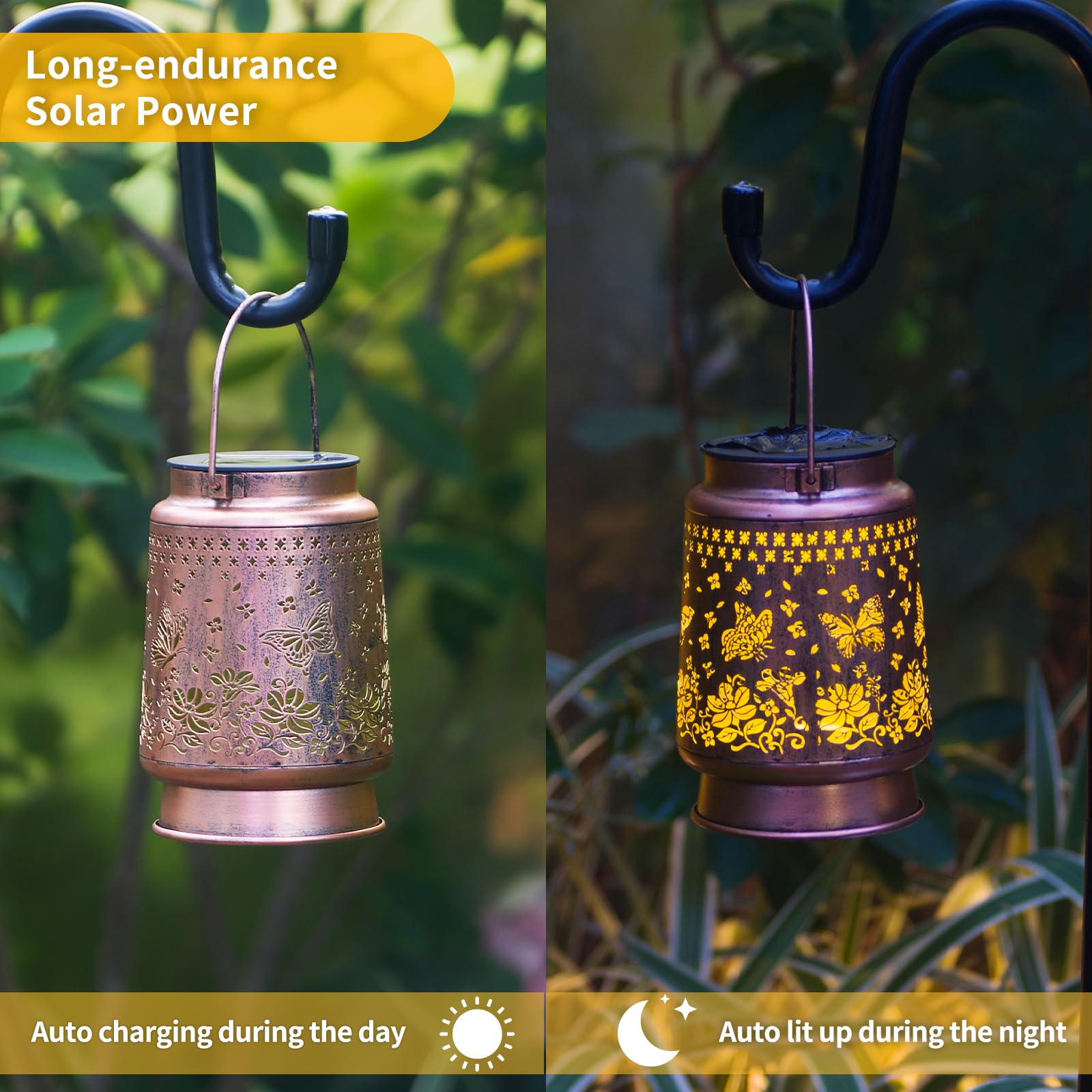 Kyoryuger Solar Lantern Outdoor Butterfly Garden Decor Rgb Solar Lights Gifts For Women Mom Grandma Retro Metal Decorative Led Hanging Lanterns Decoration Outside For Yard Patio Garden Backyard