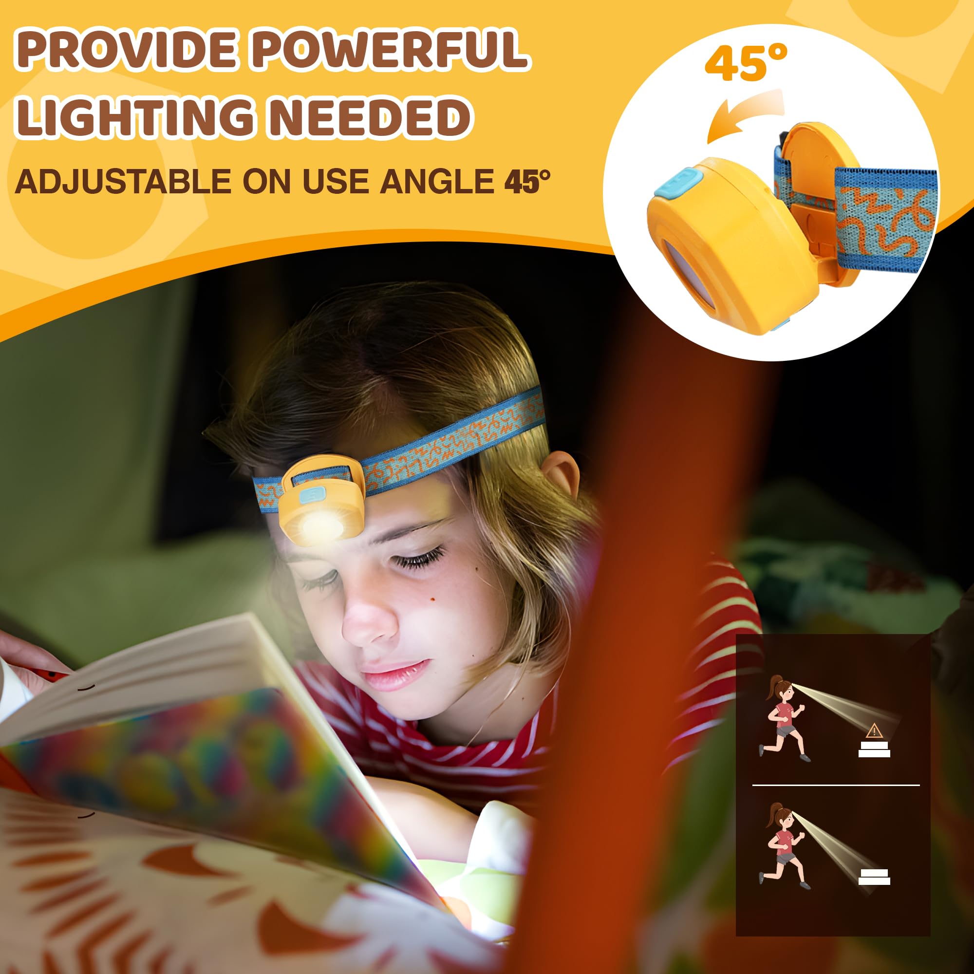 EverBrite Rechargeable LED Headlamp for Kids - RGB Mode, Adjustable Headband, Multicolor, Perfect for Camping & Halloween - Model E021054, Sunrise