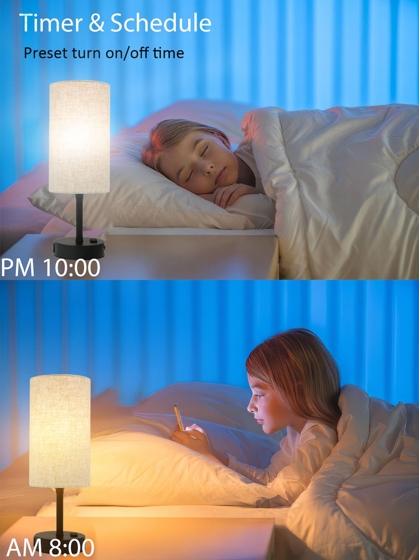 Eytueo Smart Table Lamp with HomeKit, Alexa & Google Assistant, USB Charging Ports, Beige, Model M-1