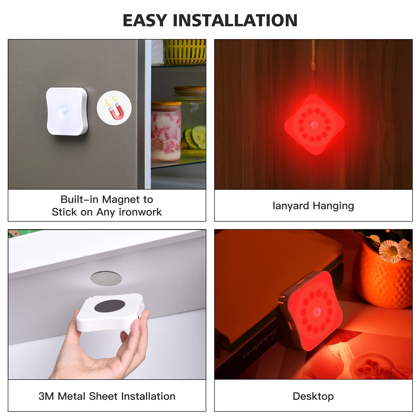 Bestendony Red Motion Sensor Night Lights, Rechargeable, 4 Pack, Magnetic, ABS Material, Sleep Aid for Bathroom, Hallway, Bedroom