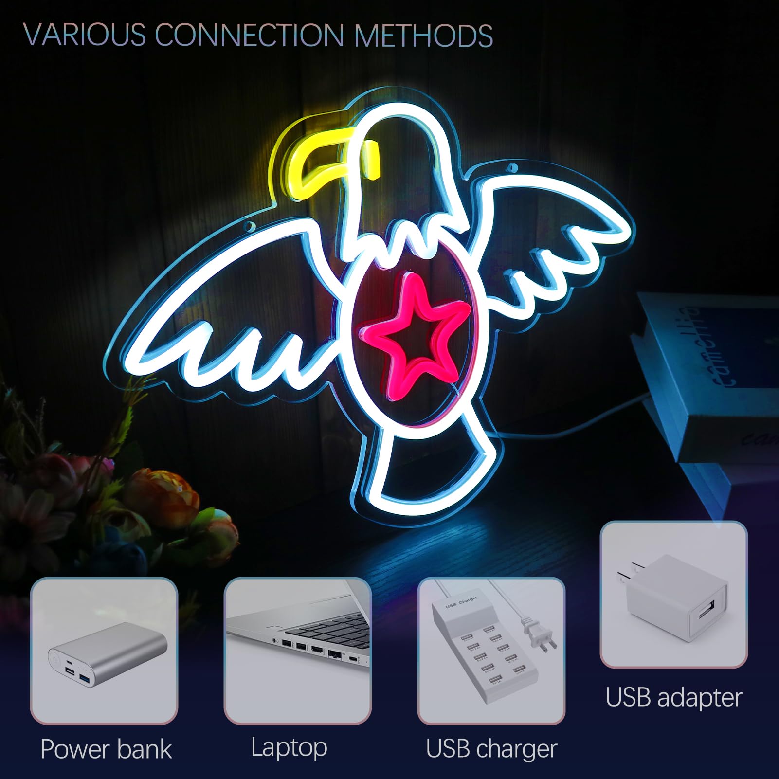 Eagle Neon Sign, Patriotic Decorations Neon Light Wall Decor for Man Cave, Bedroom, Living Room, Birthday Party Decorations Dimm