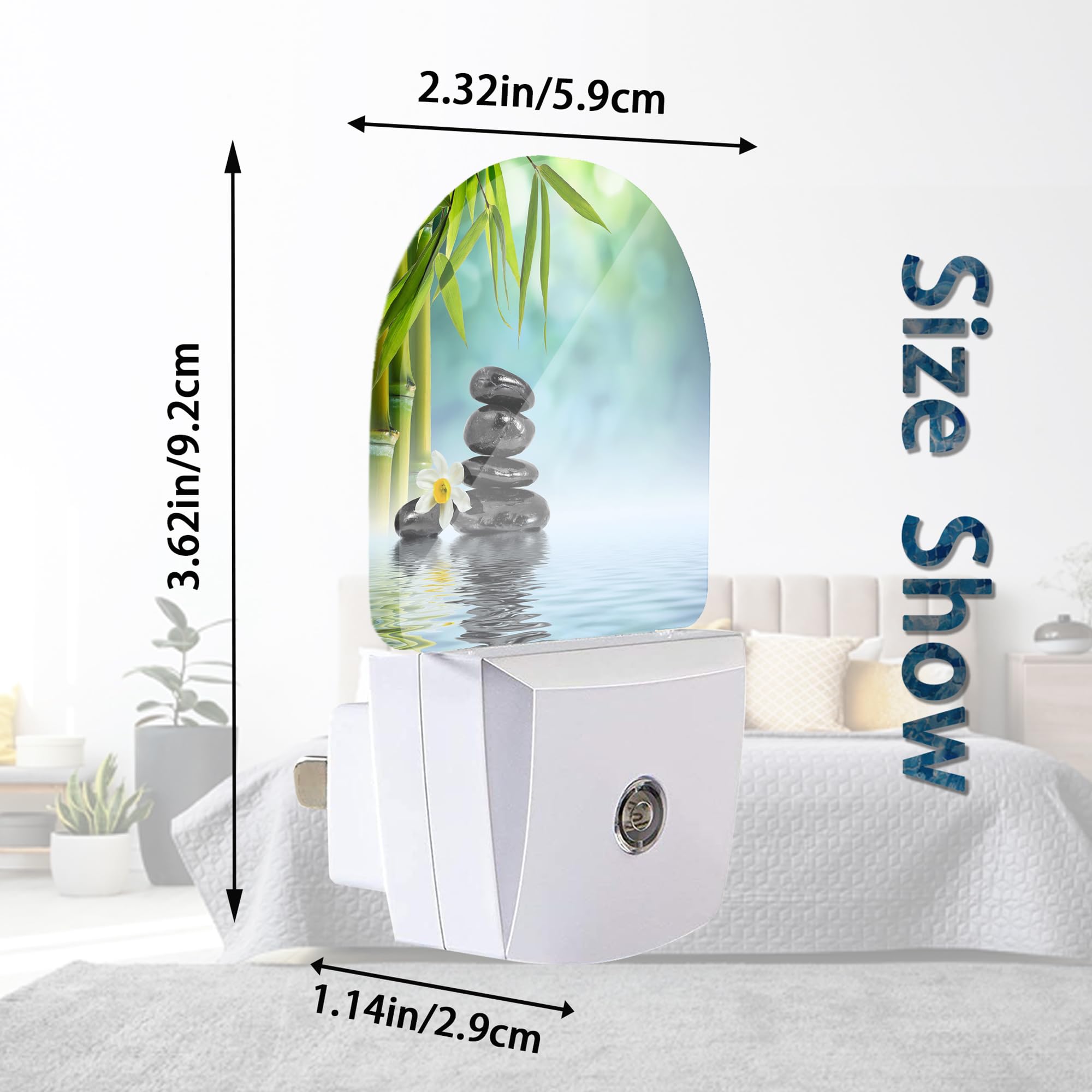 Axxitude Zen Stone Bamboo Night Lights Plug Into Wall For Girls Boys Room,Night Light Led Lamp Dusk To Dawn Sensor Round Lamp Fo
