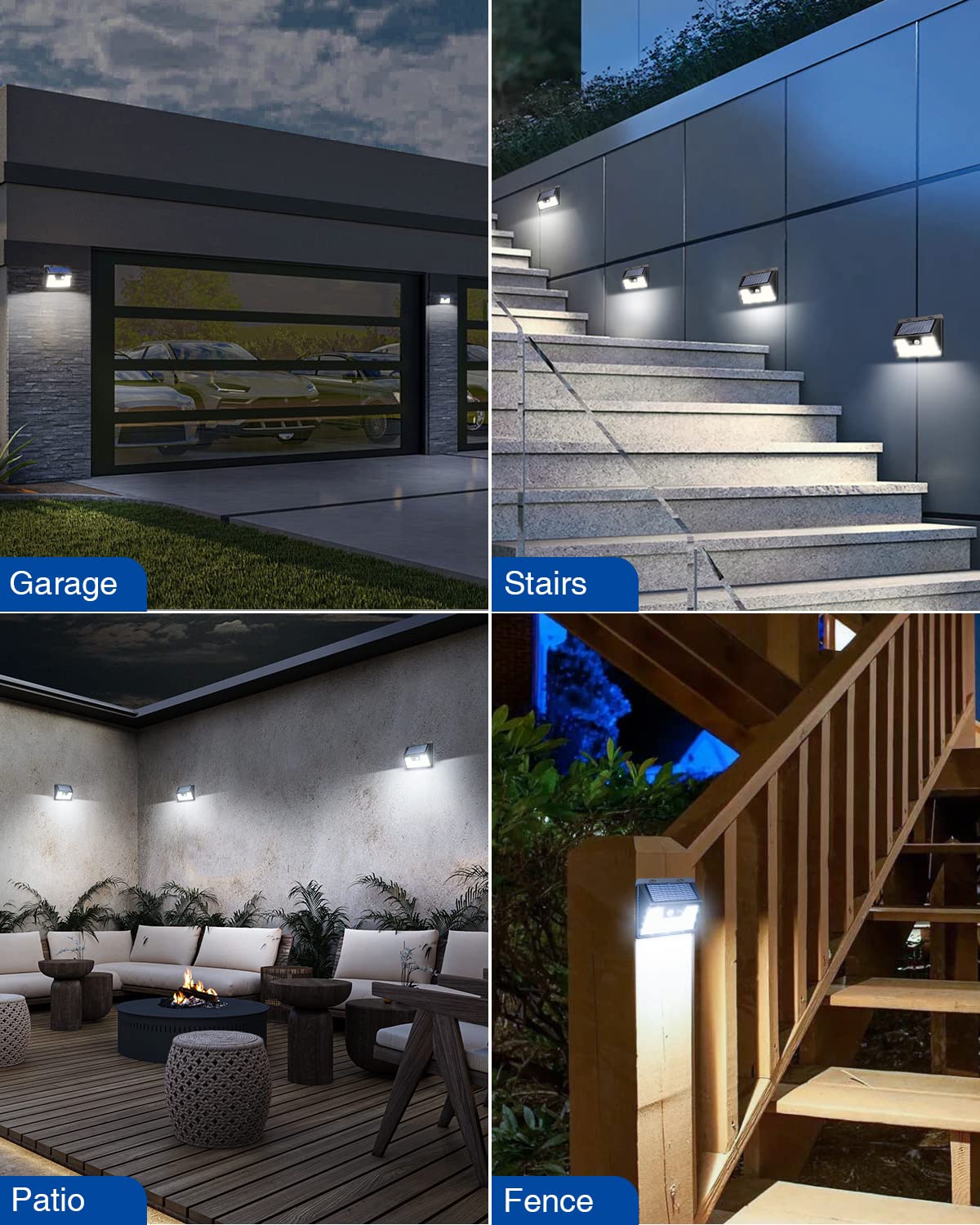 Peasur Solar Powered Motion Sensor Lights, 140 LED, IP65 Waterproof, 8 Pack, Black Frame, Model YHM-01B