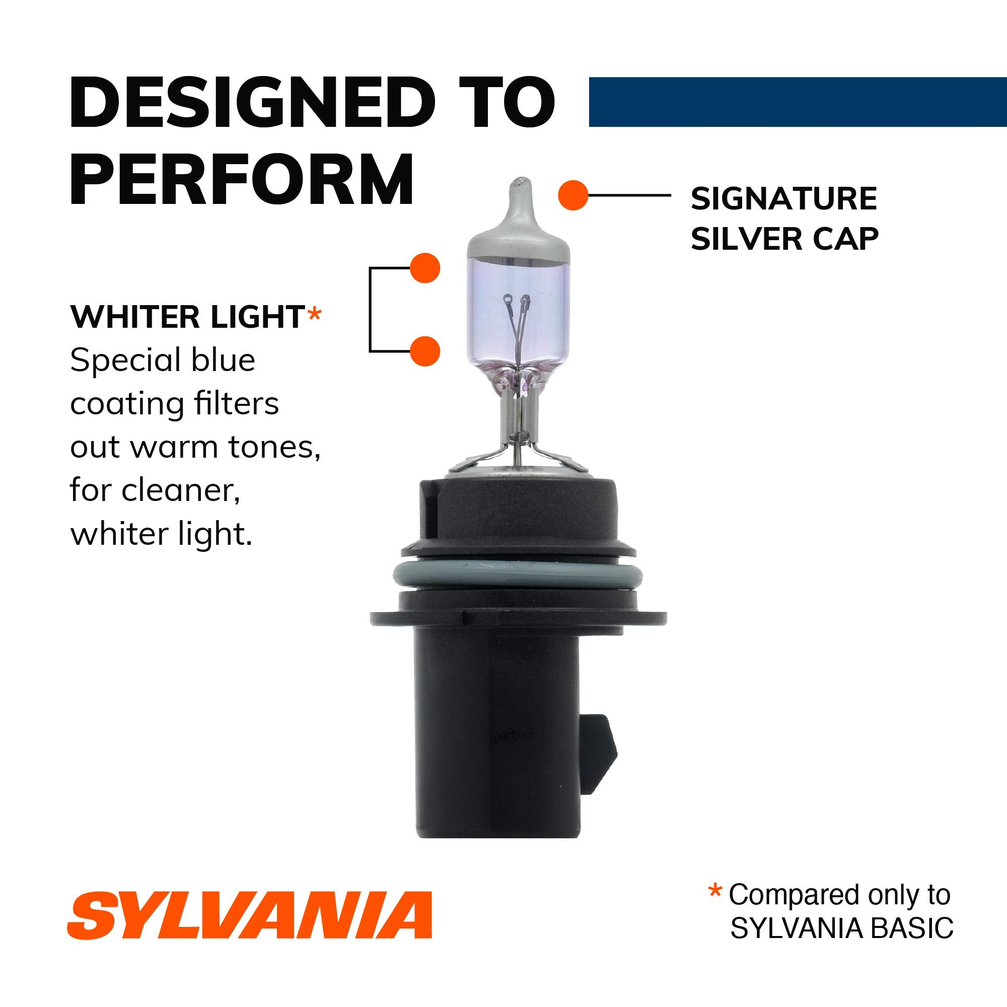SYLVANIA 9004 SilverStar Halogen Headlight Bulbs, High Beam/Low Beam/Fog, Brighter Whiter Light, Contains 2 Bulbs