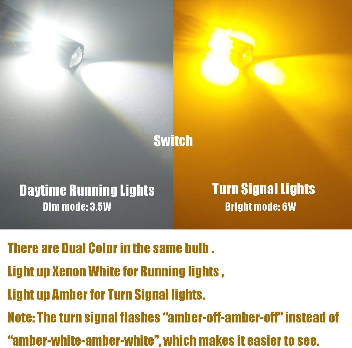 iBrightstar Extremely Bright 3030 Chipsets 7443 7444NA Switchback LED Bulbs with Projector Replacement for Daytime Running Light
