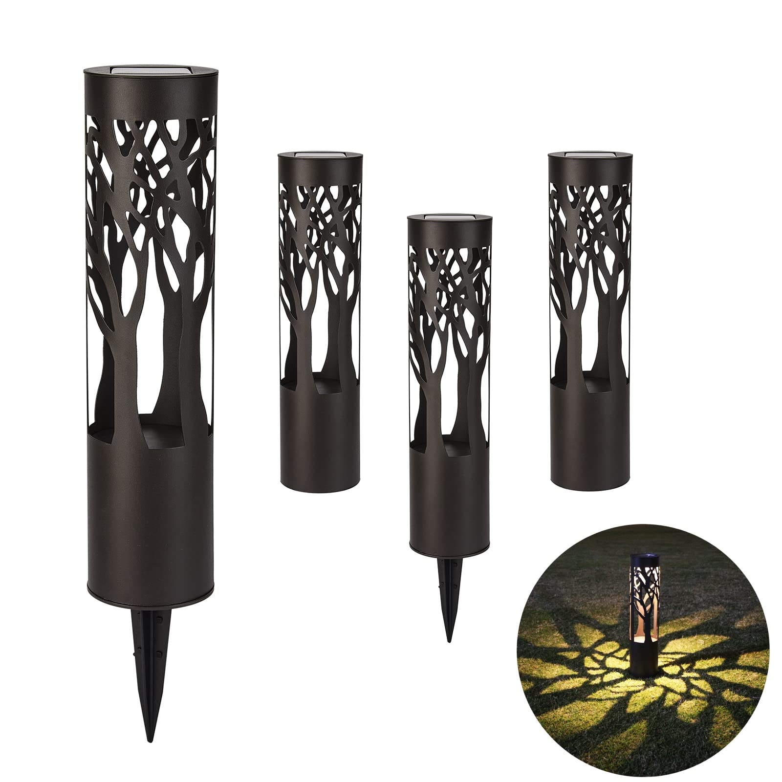 Pumpsun Solar Pathway Lights 4-Pack, Iron Landscape Lighting, Dust To Dawn, Brown, Model Pswy22002, Warm Yellow For Garden Decor