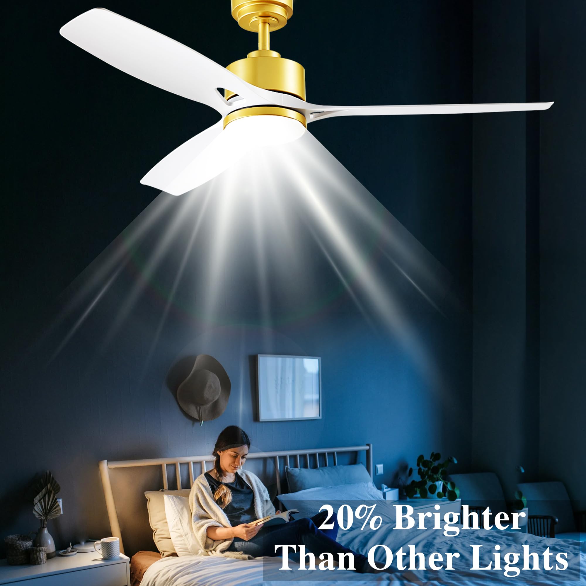 DIAMONDFORGE 52 Inch Ceiling Fan with Lights, Remote Control, Acrylic, White Gold, Model FFL52WGWY1